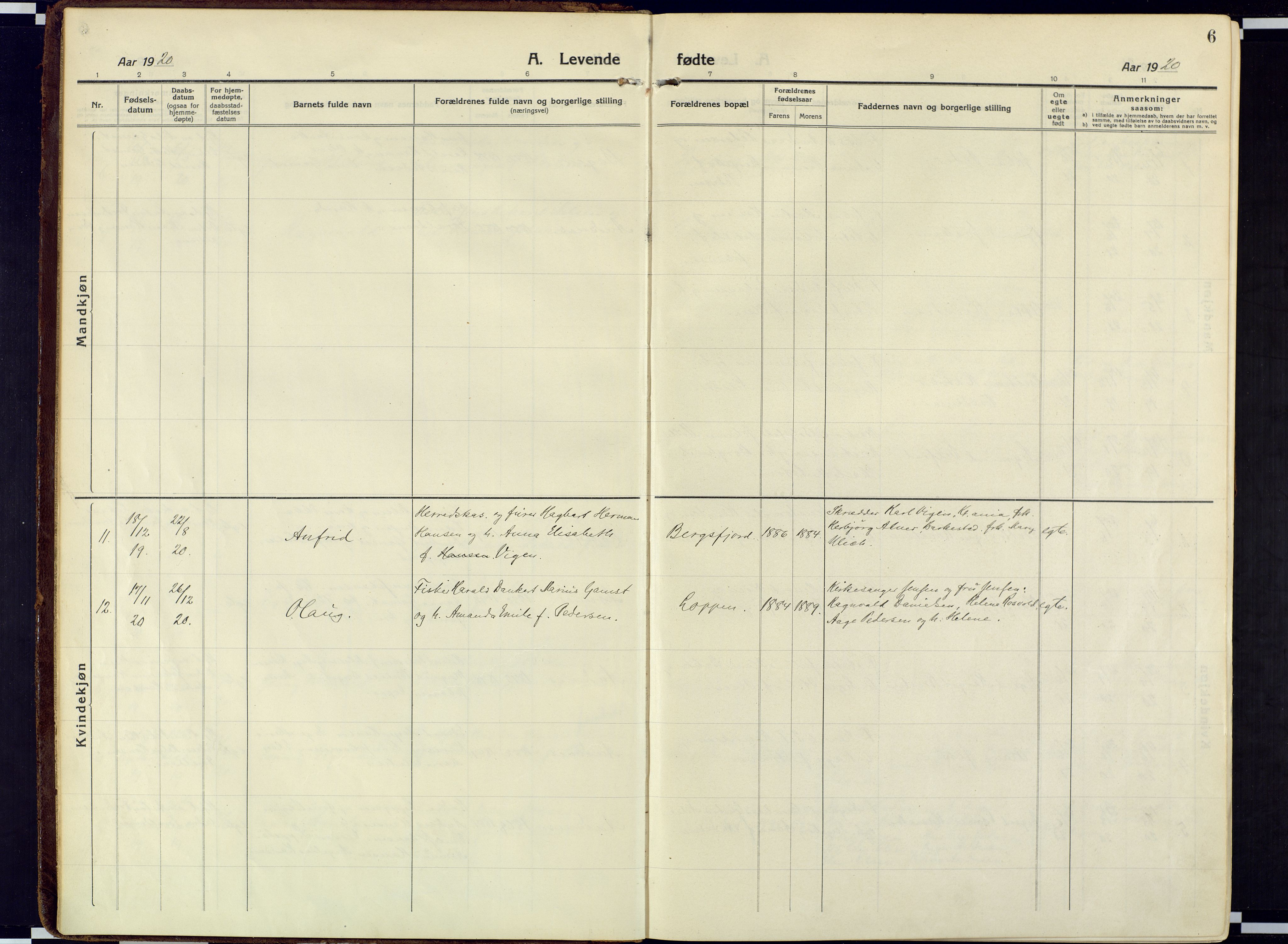 Loppa sokneprestkontor, AV/SATØ-S-1339/H/Ha/L0013kirke: Parish register (official) no. 13, 1920-1932, p. 6