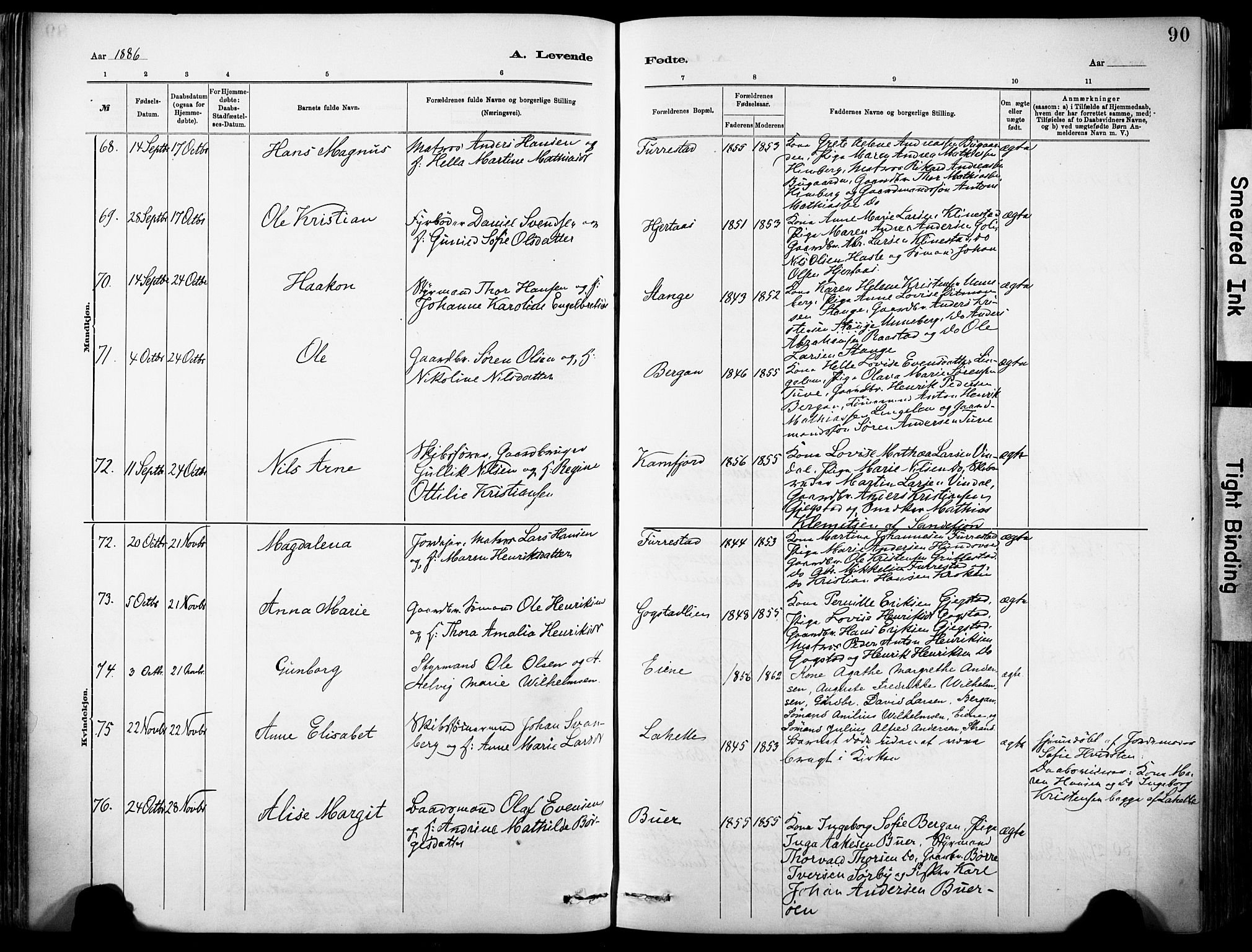 Sandar kirkebøker, SAKO/A-243/F/Fa/L0012: Parish register (official) no. 12, 1883-1895, p. 90