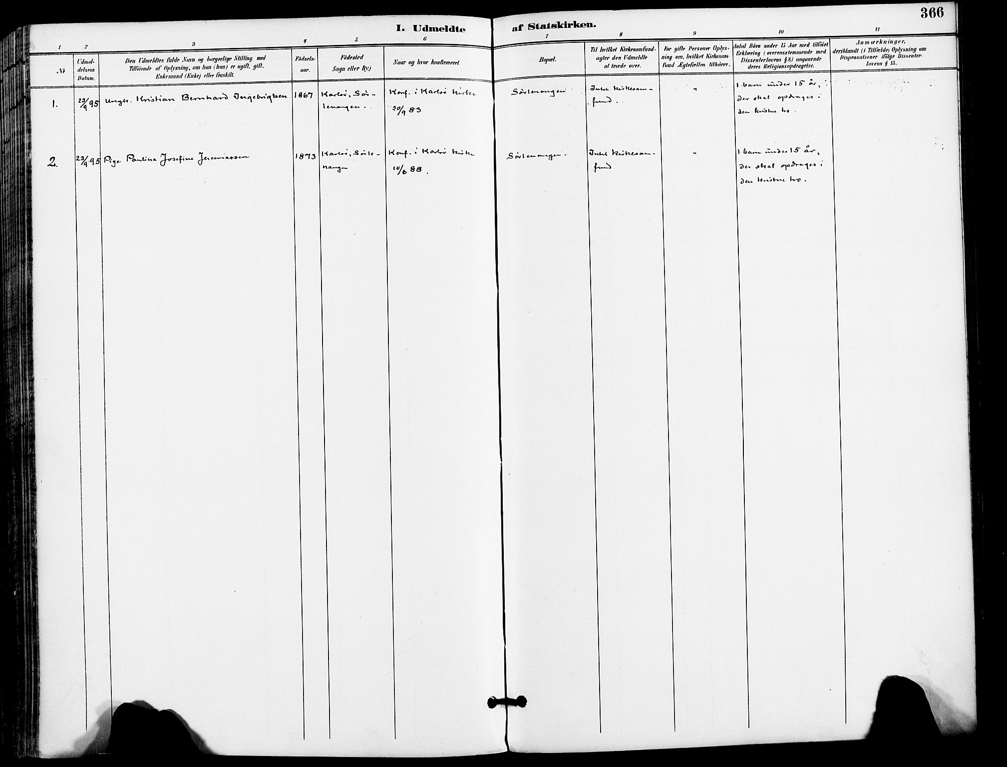 Karlsøy sokneprestembete, AV/SATØ-S-1299/H/Ha/Haa/L0007kirke: Parish register (official) no. 7, 1891-1902, p. 366