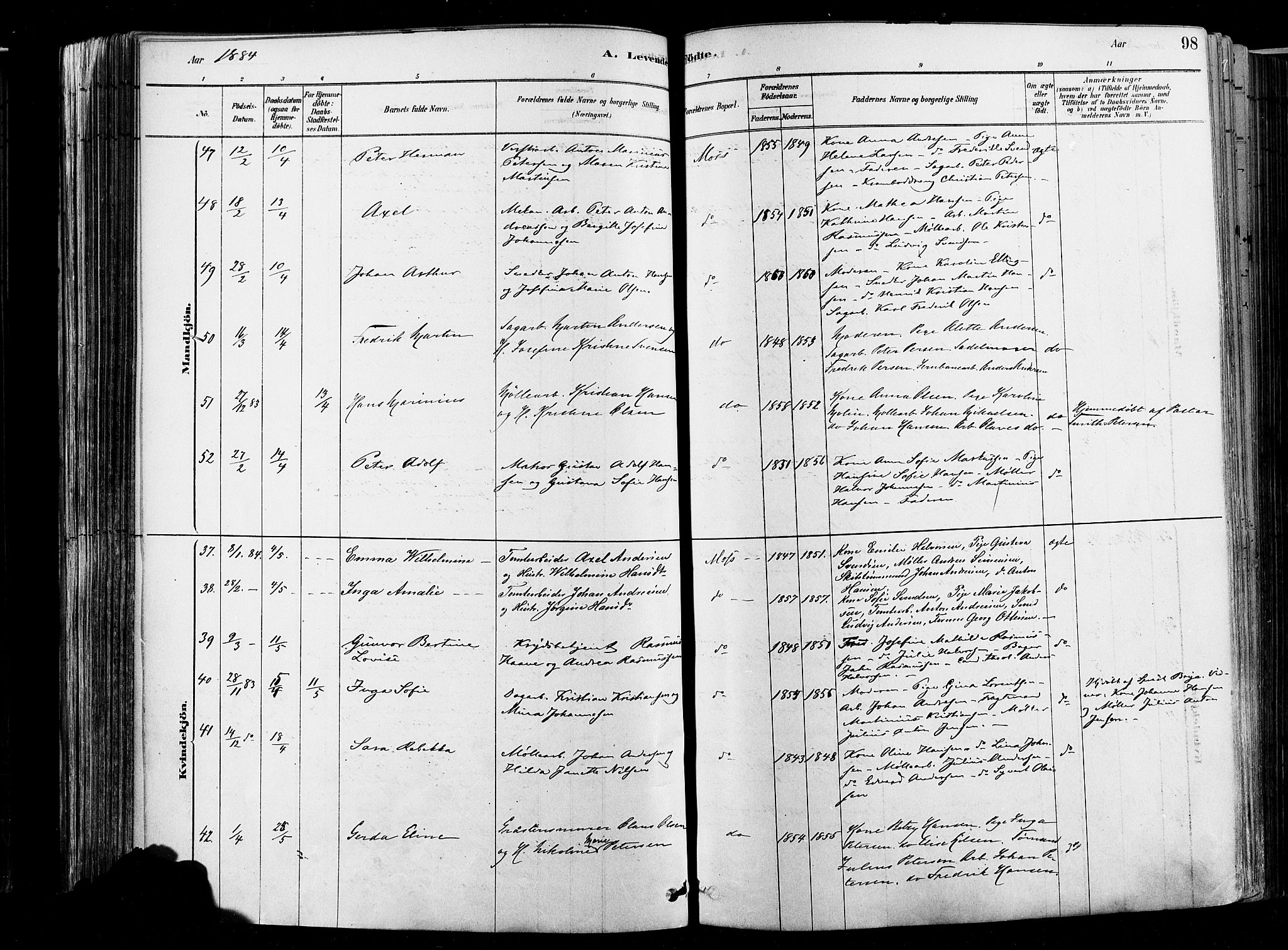 Moss prestekontor Kirkebøker, AV/SAO-A-2003/F/Fb/L0001: Parish register (official) no. II 1, 1878-1886, p. 98