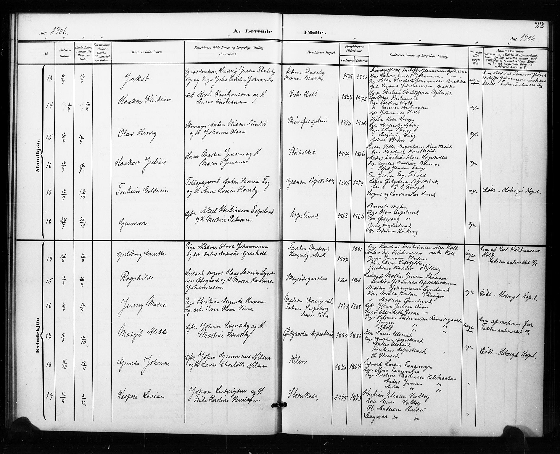 Aremark prestekontor Kirkebøker, AV/SAO-A-10899/G/Ga/L0002: Parish register (copy) no. I 2, 1901-1928, p. 22