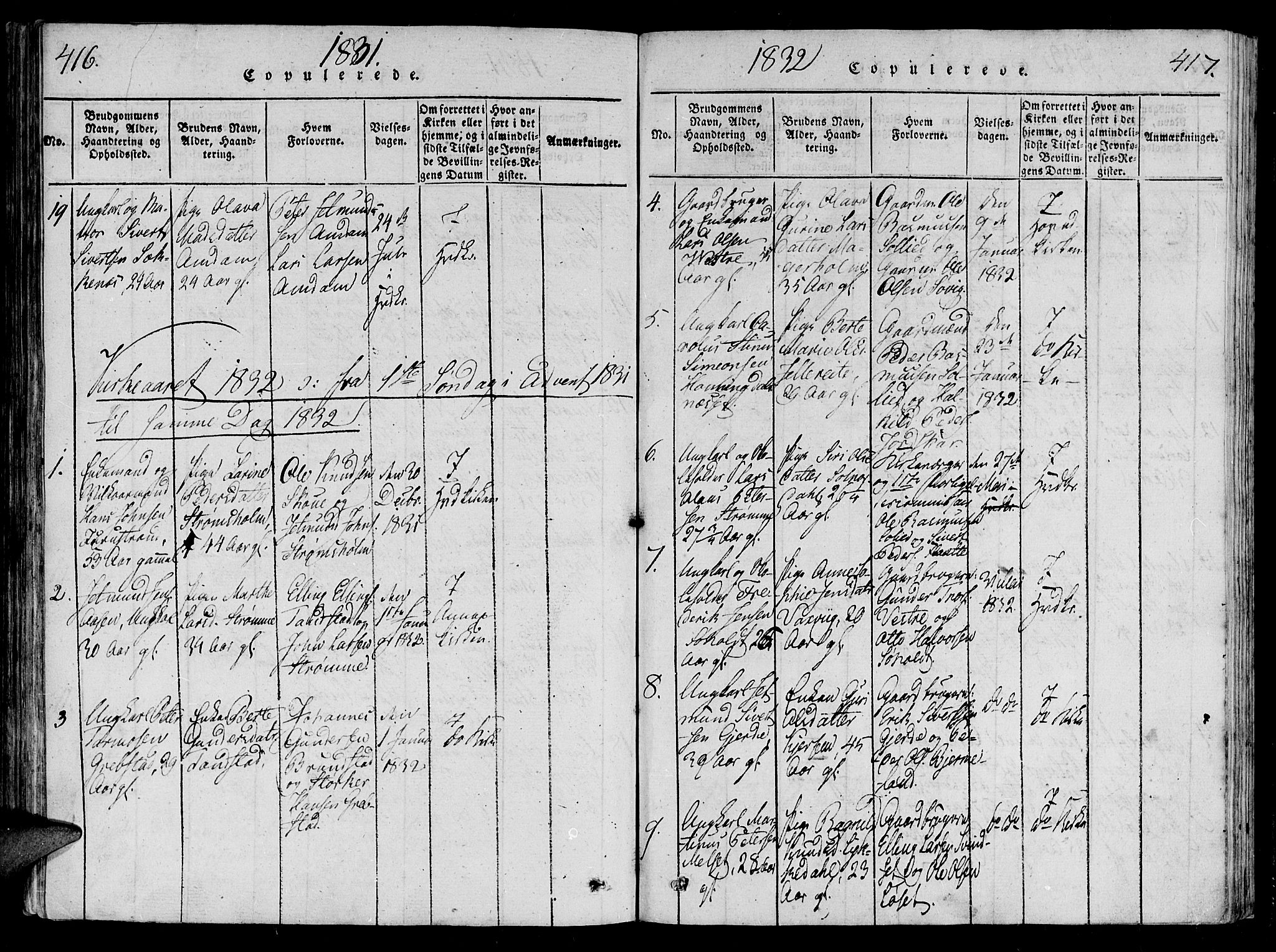 Ministerialprotokoller, klokkerbøker og fødselsregistre - Møre og Romsdal, SAT/A-1454/522/L0310: Parish register (official) no. 522A05, 1816-1832, p. 416-417
