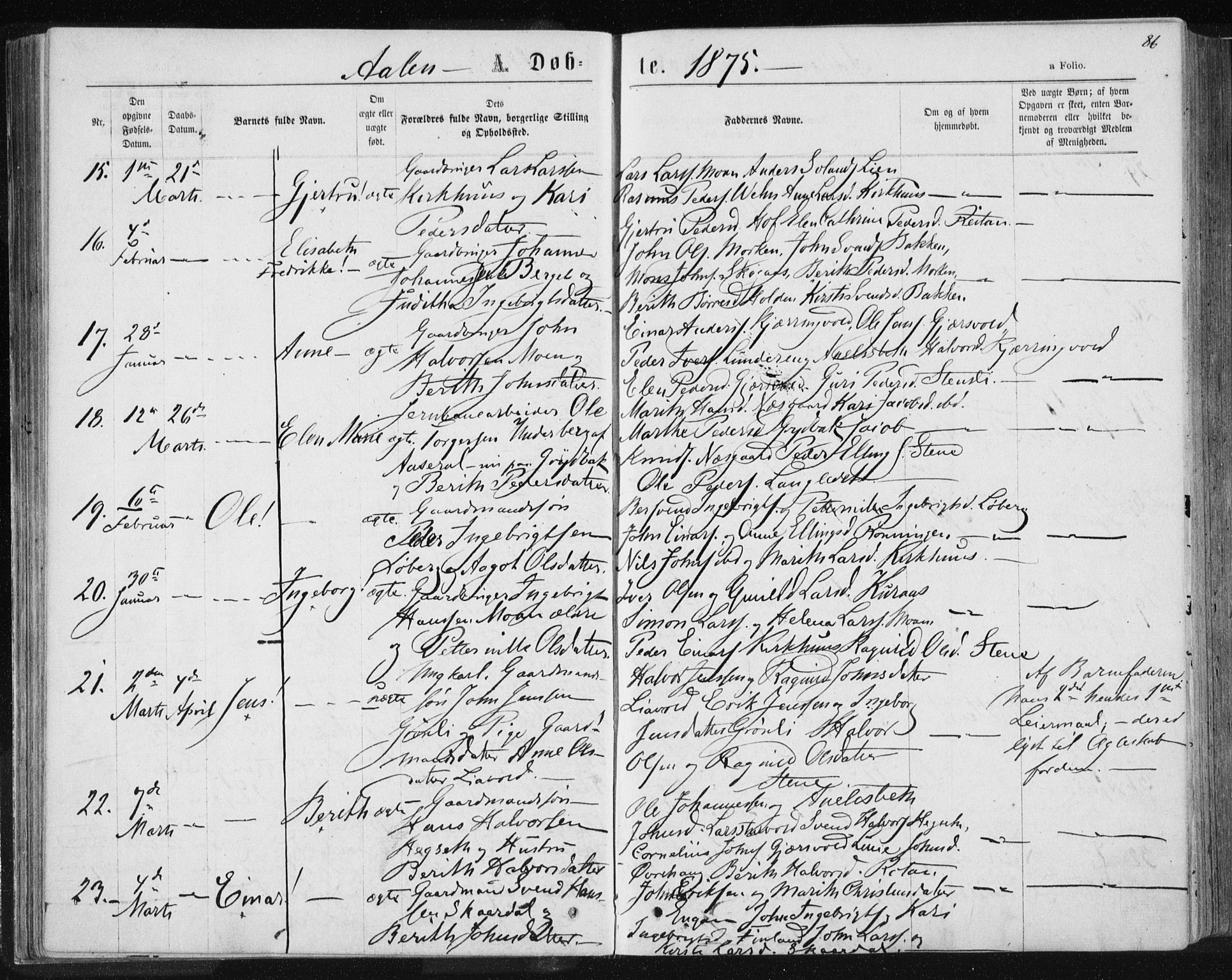 Ministerialprotokoller, klokkerbøker og fødselsregistre - Sør-Trøndelag, SAT/A-1456/685/L0971: Parish register (official) no. 685A08 /3, 1870-1879, p. 86