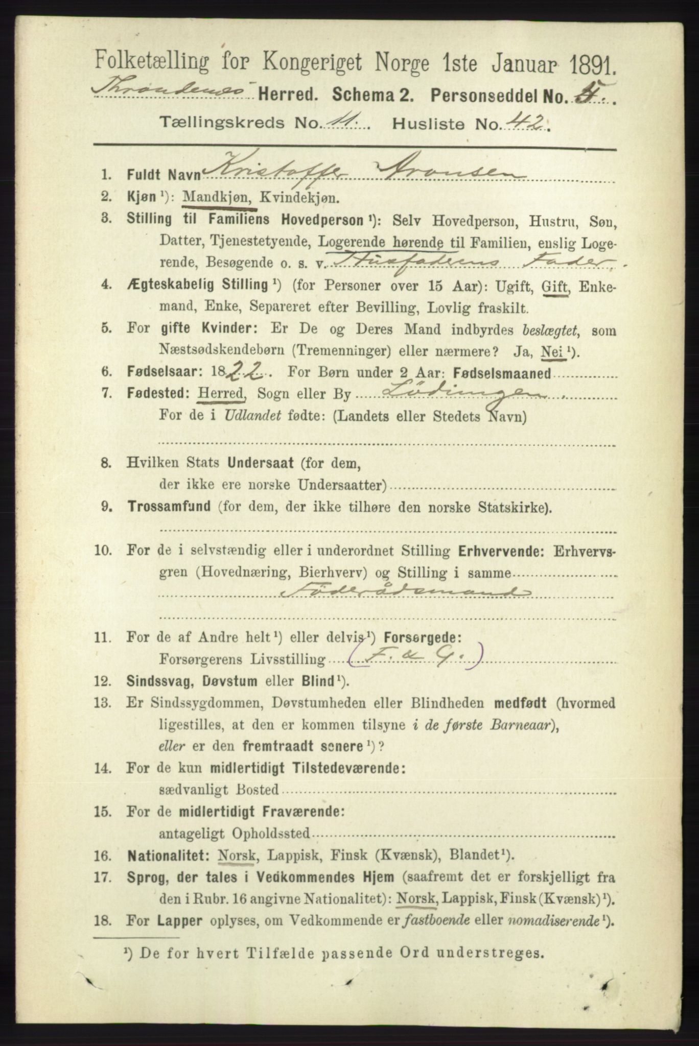 RA, 1891 census for 1914 Trondenes, 1891, p. 8296