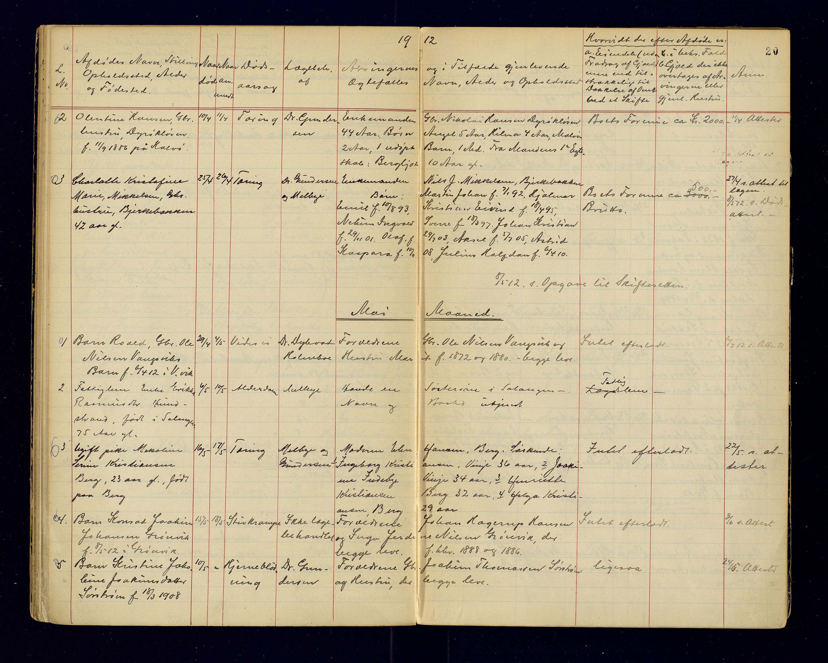 Tranøy lensmannskontor (Sørreisa lensmannskontor), AV/SATØ-SATØ-46/1/F/Fi/Fia/L0147: Dødsfallsprotokoller, 1909-1919, p. 20