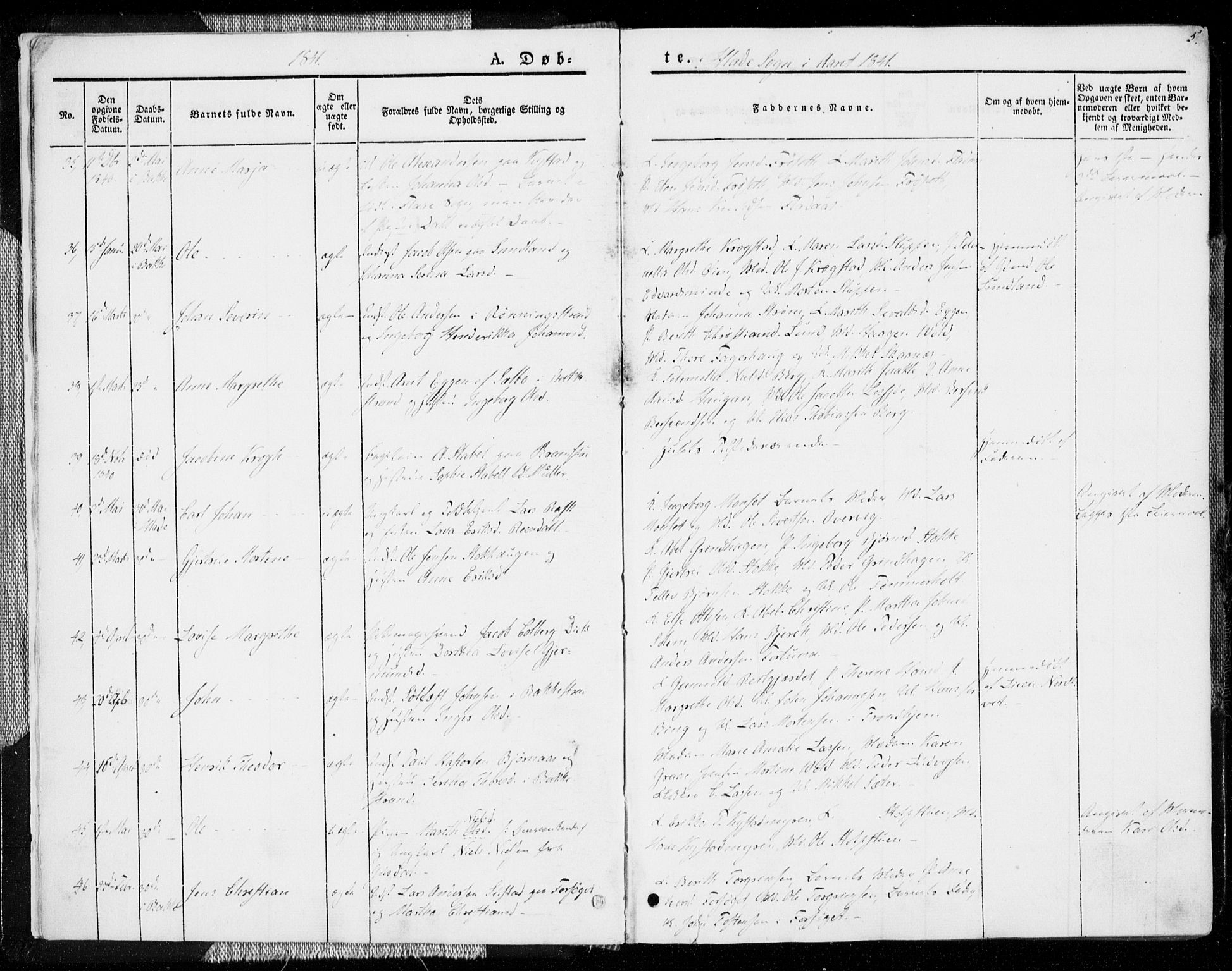 Ministerialprotokoller, klokkerbøker og fødselsregistre - Sør-Trøndelag, AV/SAT-A-1456/606/L0290: Parish register (official) no. 606A05, 1841-1847, p. 5