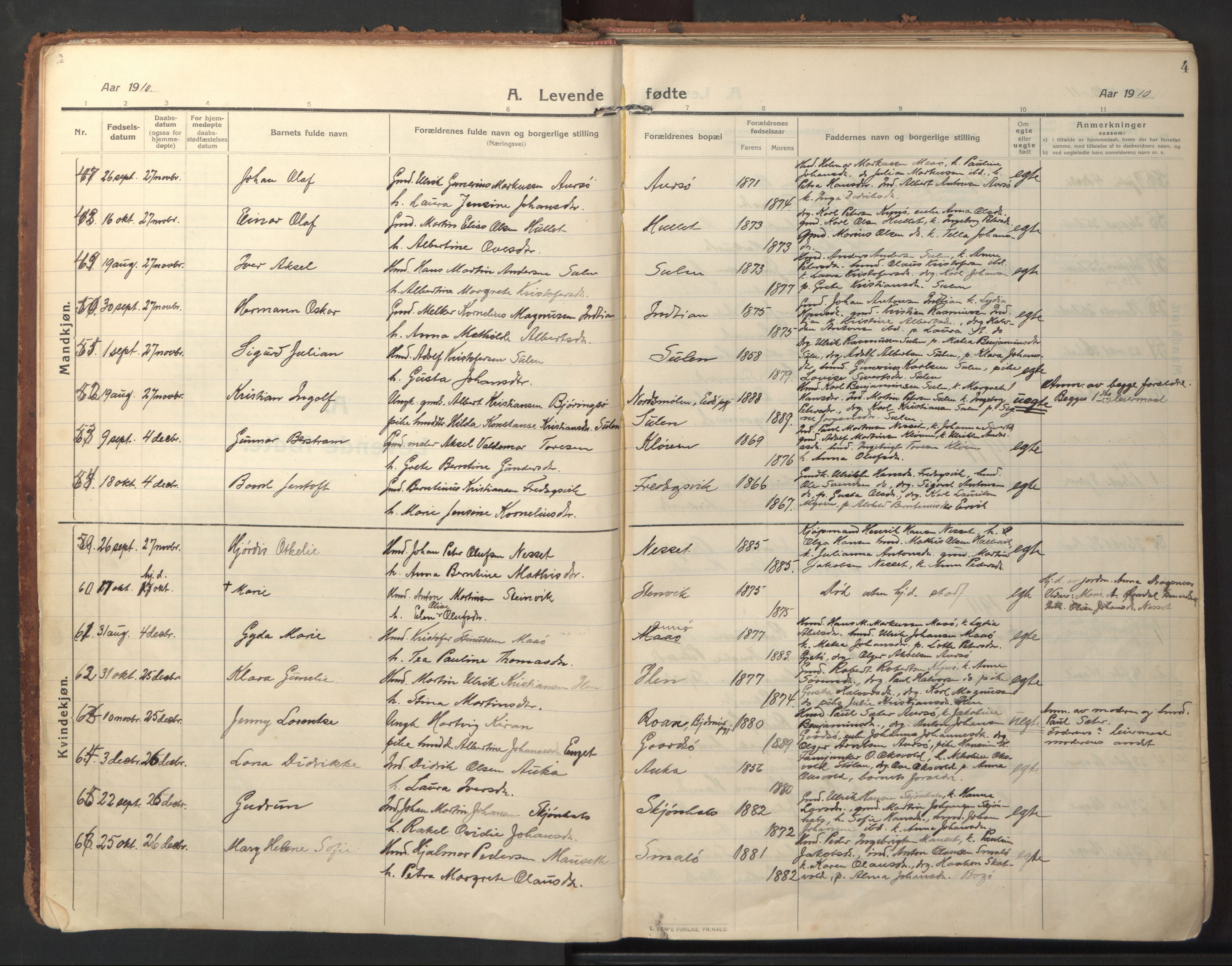 Ministerialprotokoller, klokkerbøker og fødselsregistre - Sør-Trøndelag, SAT/A-1456/640/L0581: Parish register (official) no. 640A06, 1910-1924, p. 4