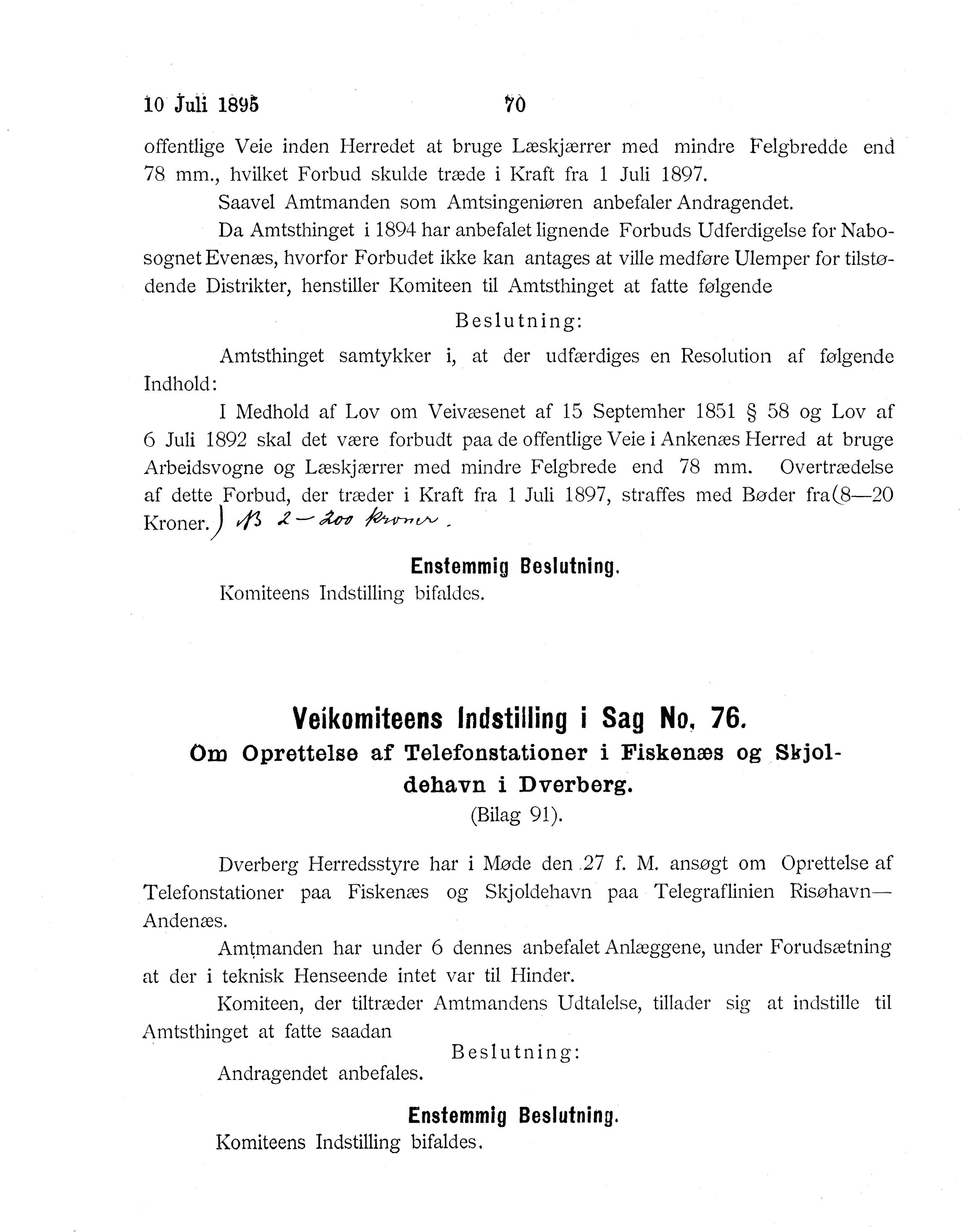 Nordland Fylkeskommune. Fylkestinget, AIN/NFK-17/176/A/Ac/L0018: Fylkestingsforhandlinger 1895, 1895