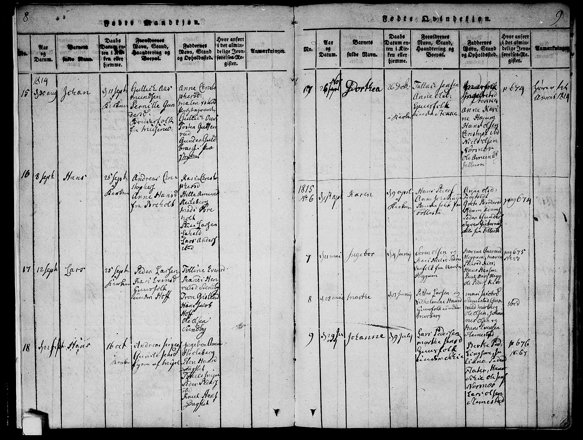 Røyken kirkebøker, SAKO/A-241/F/Fa/L0004: Parish register (official) no. 4, 1814-1832, p. 8-9
