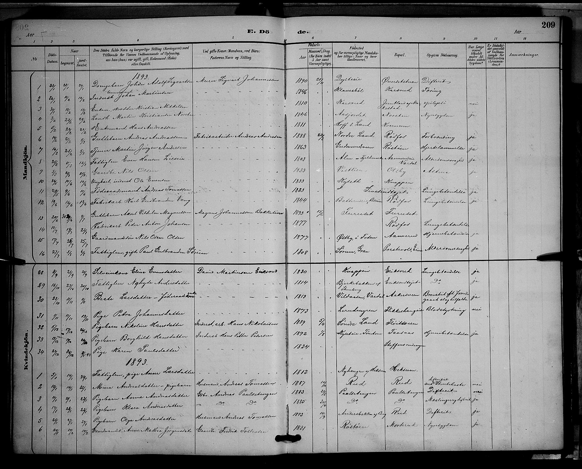 Vestre Toten prestekontor, SAH/PREST-108/H/Ha/Hab/L0009: Parish register (copy) no. 9, 1888-1900, p. 209