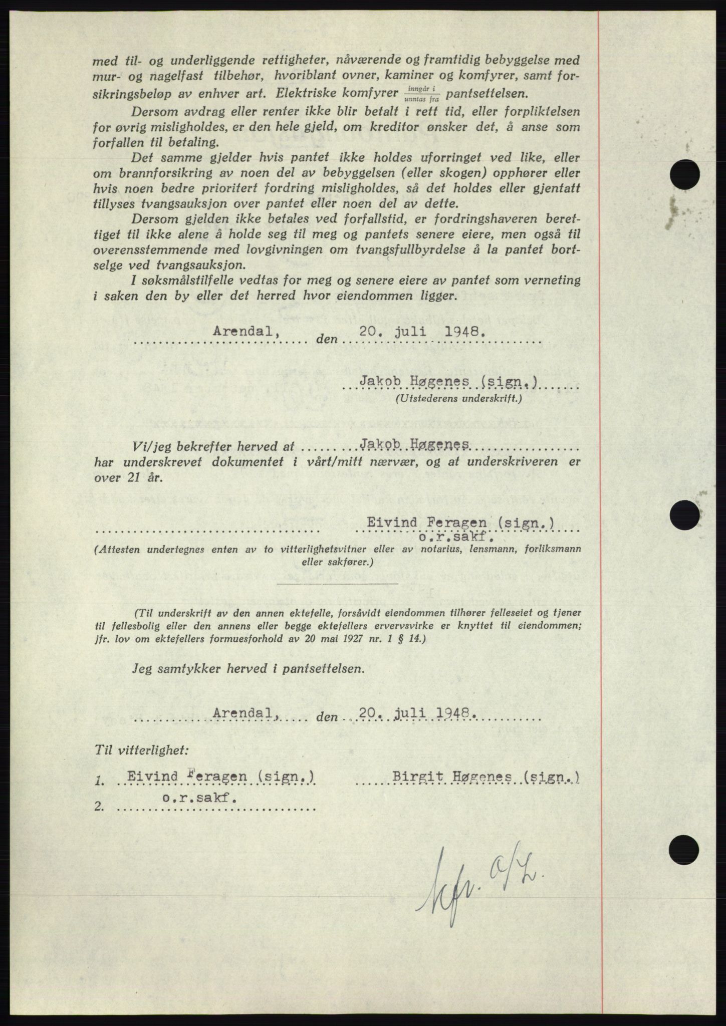 Nedenes sorenskriveri, AV/SAK-1221-0006/G/Gb/Gbb/L0005: Mortgage book no. B5, 1948-1948, Diary no: : 1061/1948