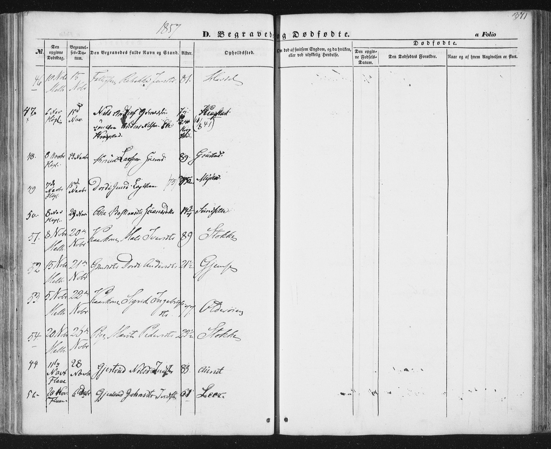 Ministerialprotokoller, klokkerbøker og fødselsregistre - Sør-Trøndelag, AV/SAT-A-1456/691/L1076: Parish register (official) no. 691A08, 1852-1861, p. 371