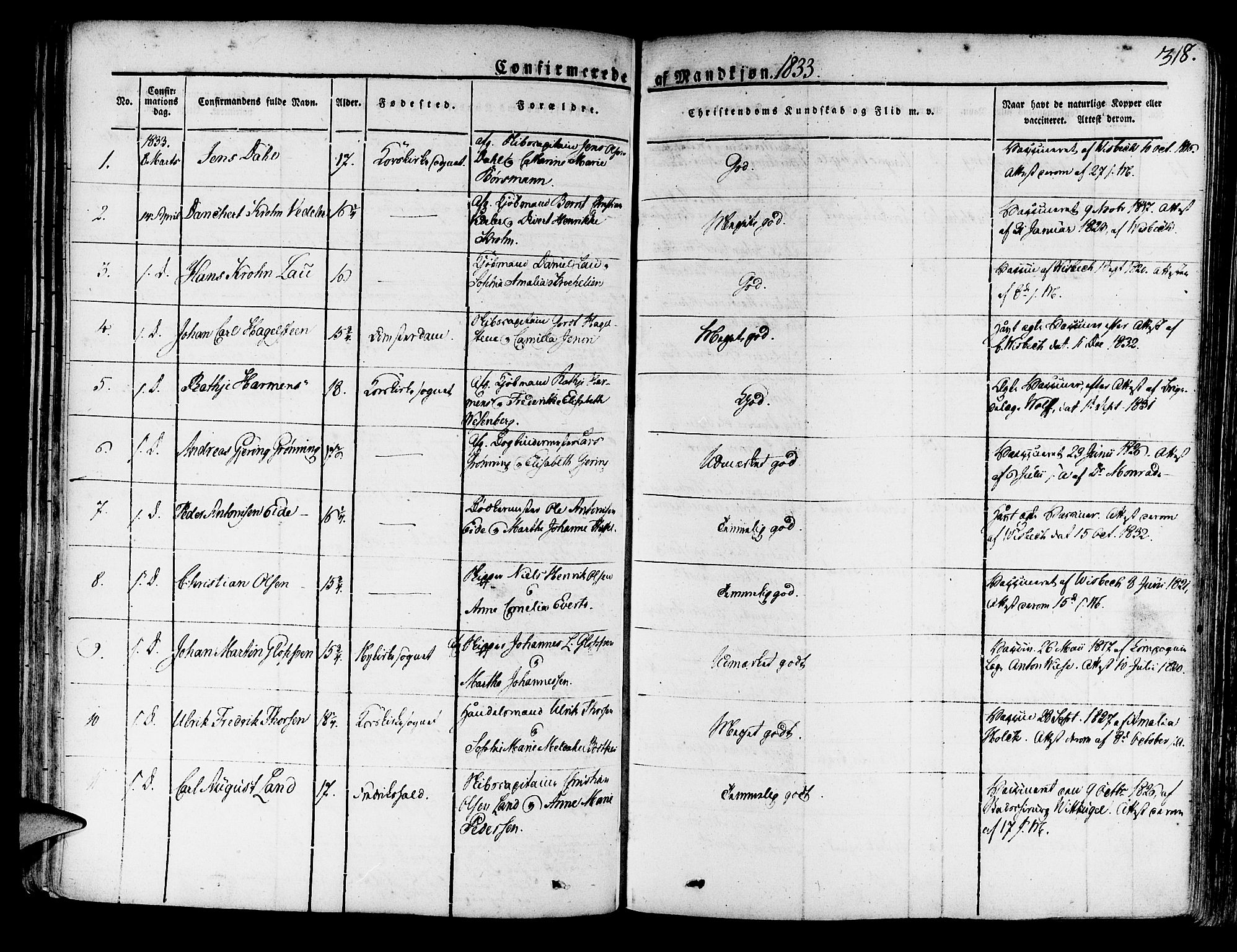 Korskirken sokneprestembete, SAB/A-76101/H/Haa/L0014: Parish register (official) no. A 14, 1823-1835, p. 318