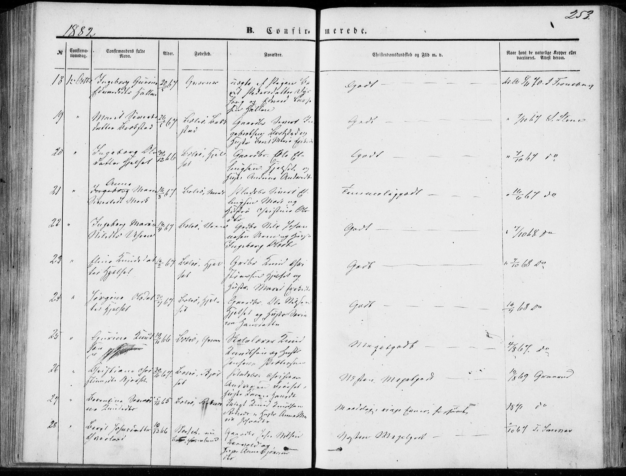 Ministerialprotokoller, klokkerbøker og fødselsregistre - Møre og Romsdal, AV/SAT-A-1454/555/L0655: Parish register (official) no. 555A05, 1869-1886, p. 253