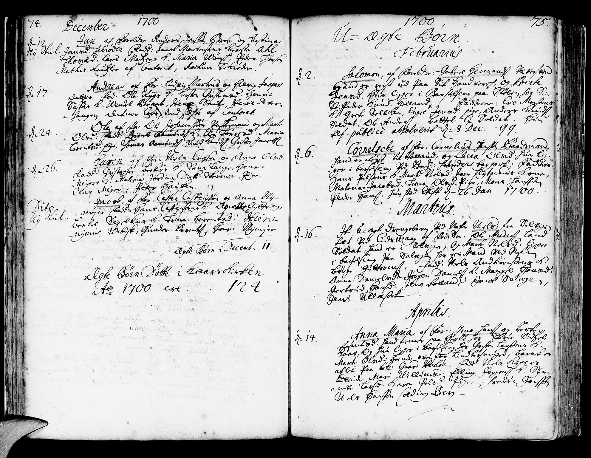Korskirken sokneprestembete, AV/SAB-A-76101/H/Haa/L0003: Parish register (official) no. A 3, 1698-1719, p. 74-75
