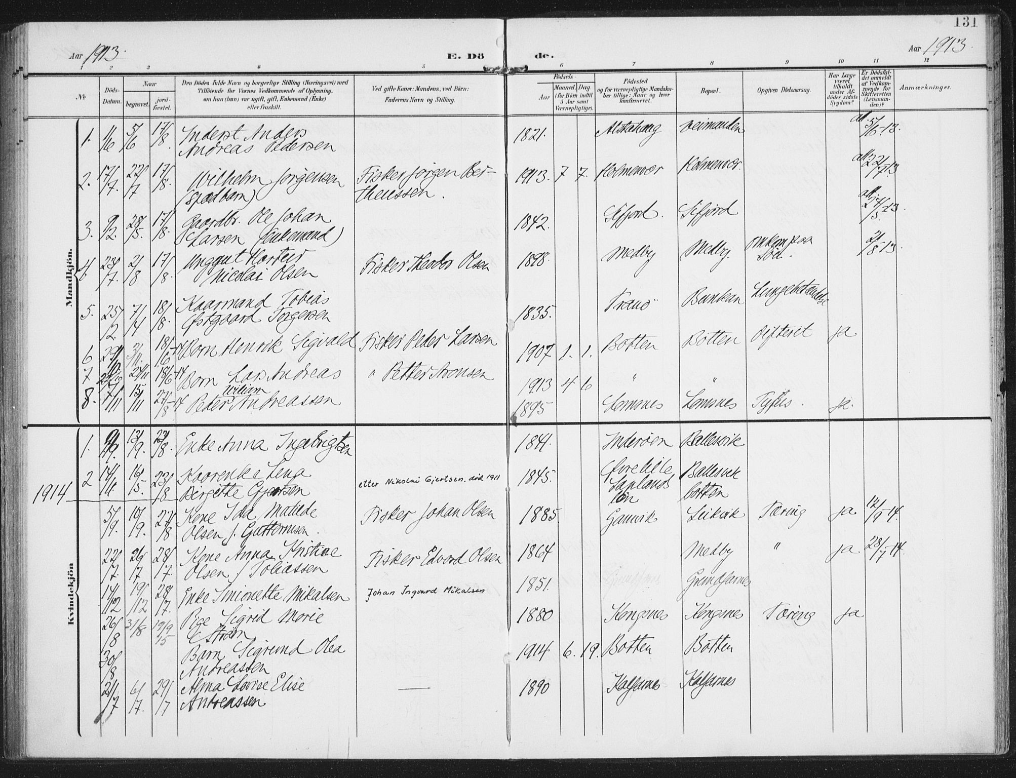 Berg sokneprestkontor, AV/SATØ-S-1318/G/Ga/Gaa/L0008kirke: Parish register (official) no. 8, 1904-1916, p. 131