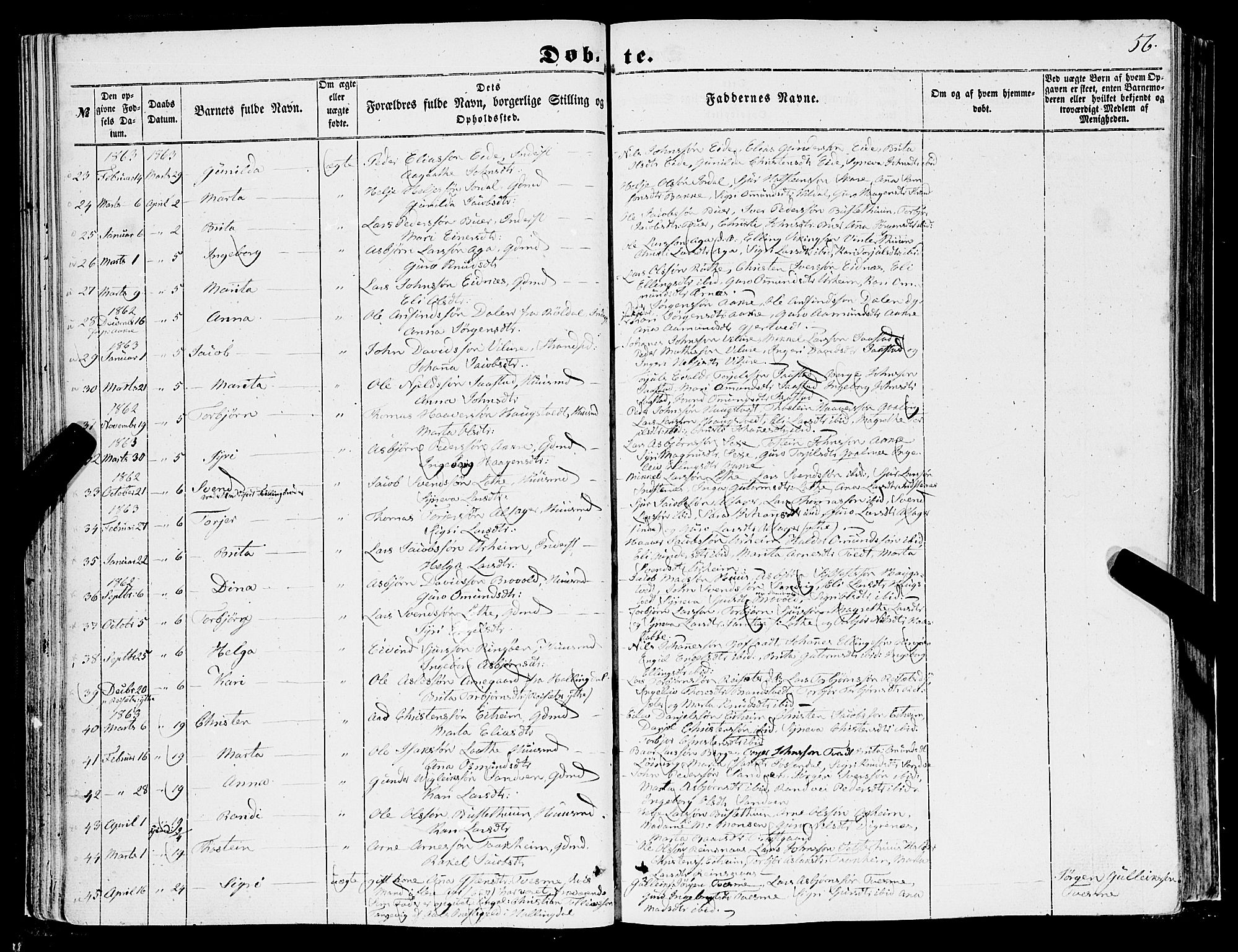 Ullensvang sokneprestembete, AV/SAB-A-78701/H/Haa: Parish register (official) no. A 11, 1854-1866, p. 56