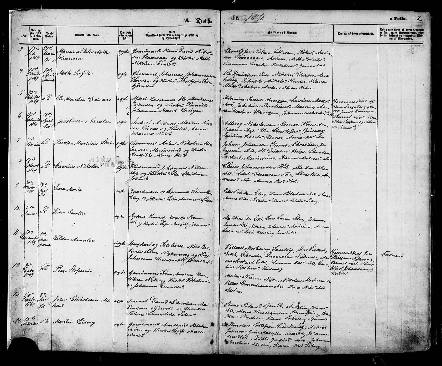 Ministerialprotokoller, klokkerbøker og fødselsregistre - Nordland, SAT/A-1459/891/L1301: Parish register (official) no. 891A06, 1870-1878, p. 2