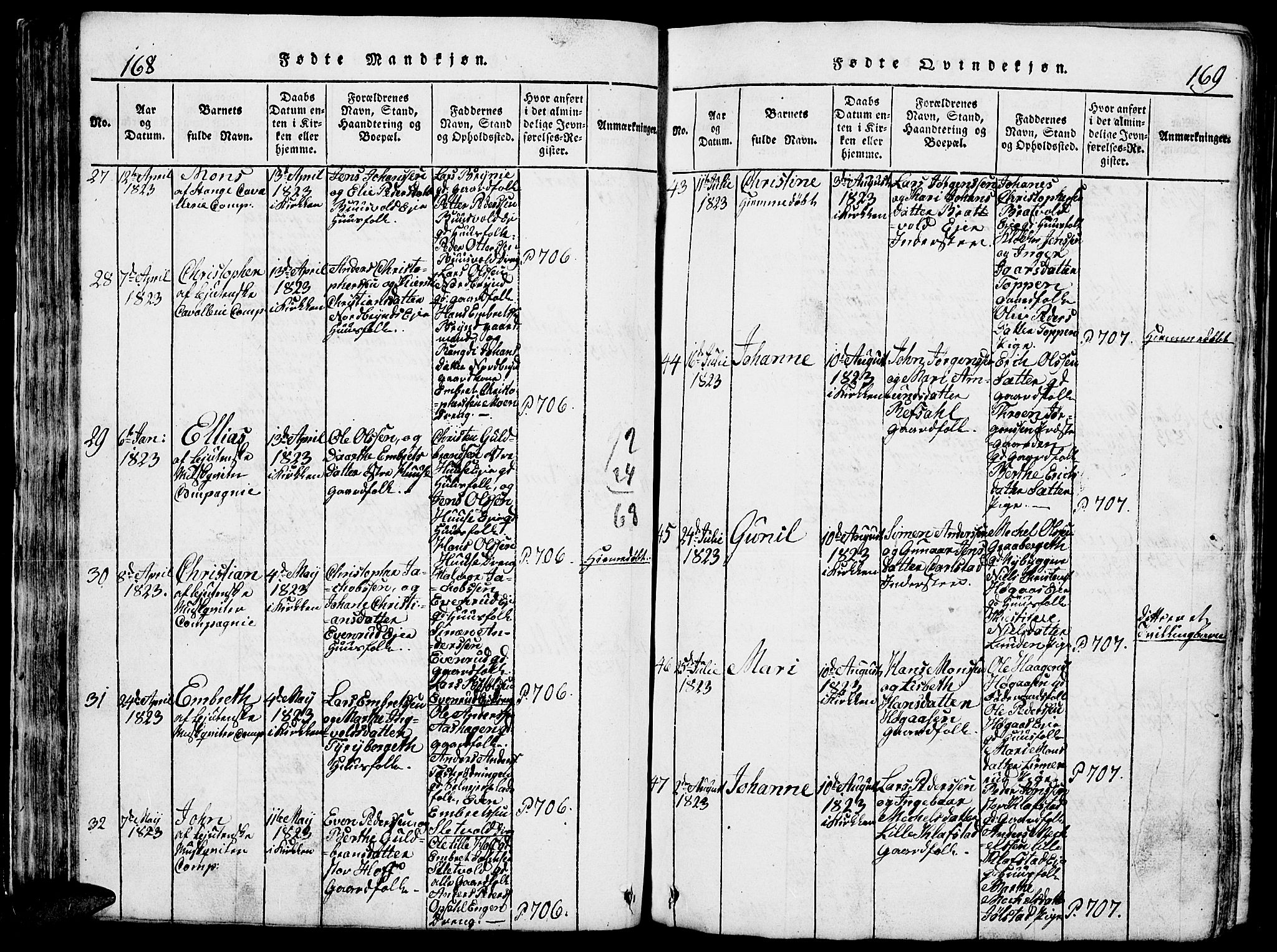 Romedal prestekontor, AV/SAH-PREST-004/L/L0005: Parish register (copy) no. 5, 1814-1829, p. 168-169