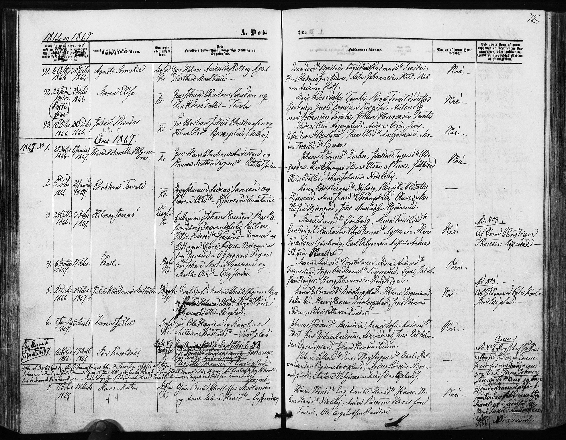 Kråkstad prestekontor Kirkebøker, SAO/A-10125a/F/Fa/L0007: Parish register (official) no. I 7, 1858-1870, p. 75