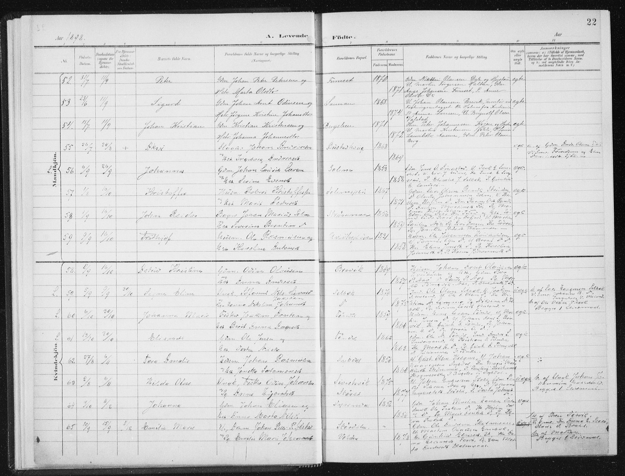 Ministerialprotokoller, klokkerbøker og fødselsregistre - Sør-Trøndelag, AV/SAT-A-1456/647/L0635: Parish register (official) no. 647A02, 1896-1911, p. 22