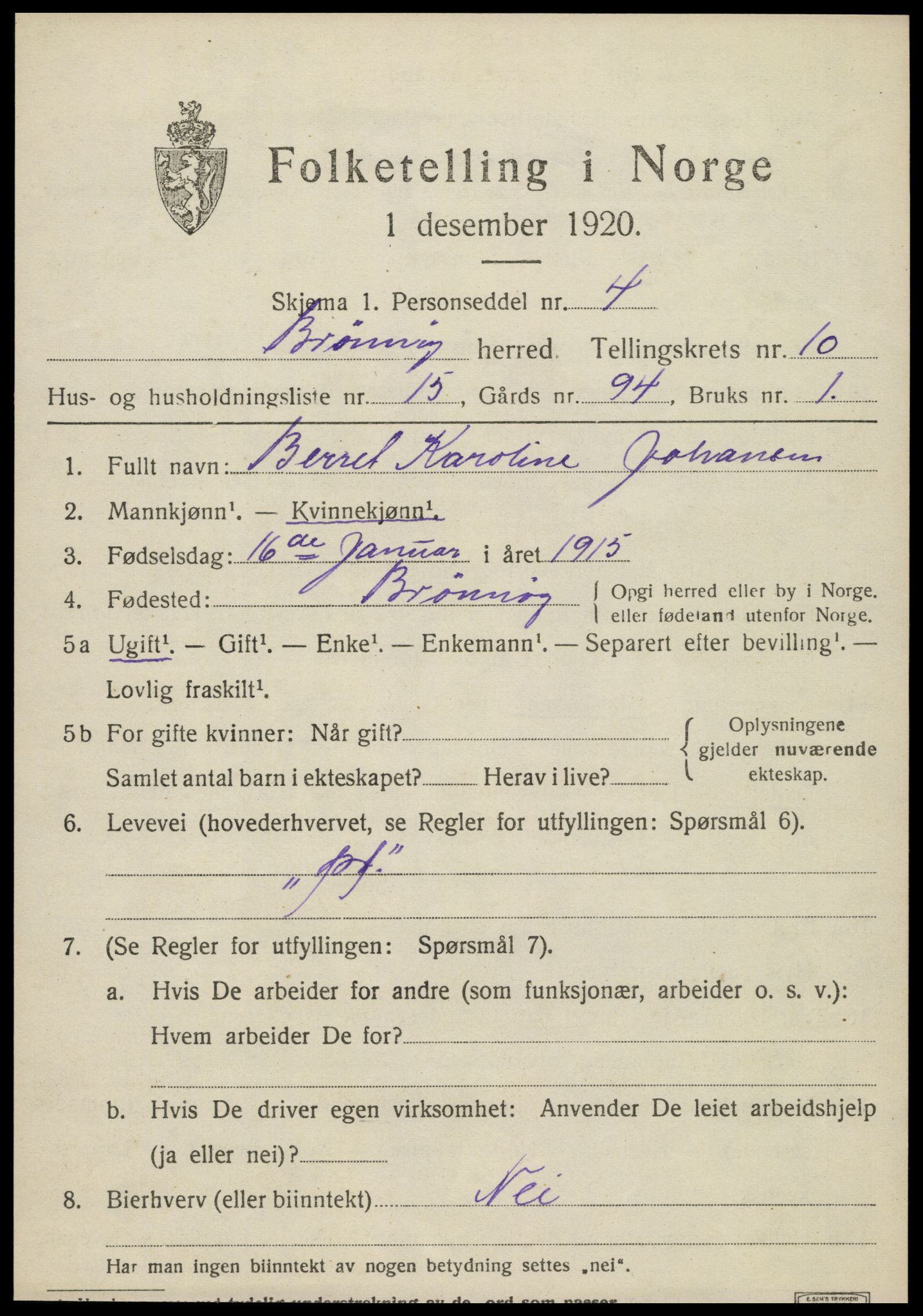 SAT, 1920 census for Brønnøy, 1920, p. 7762