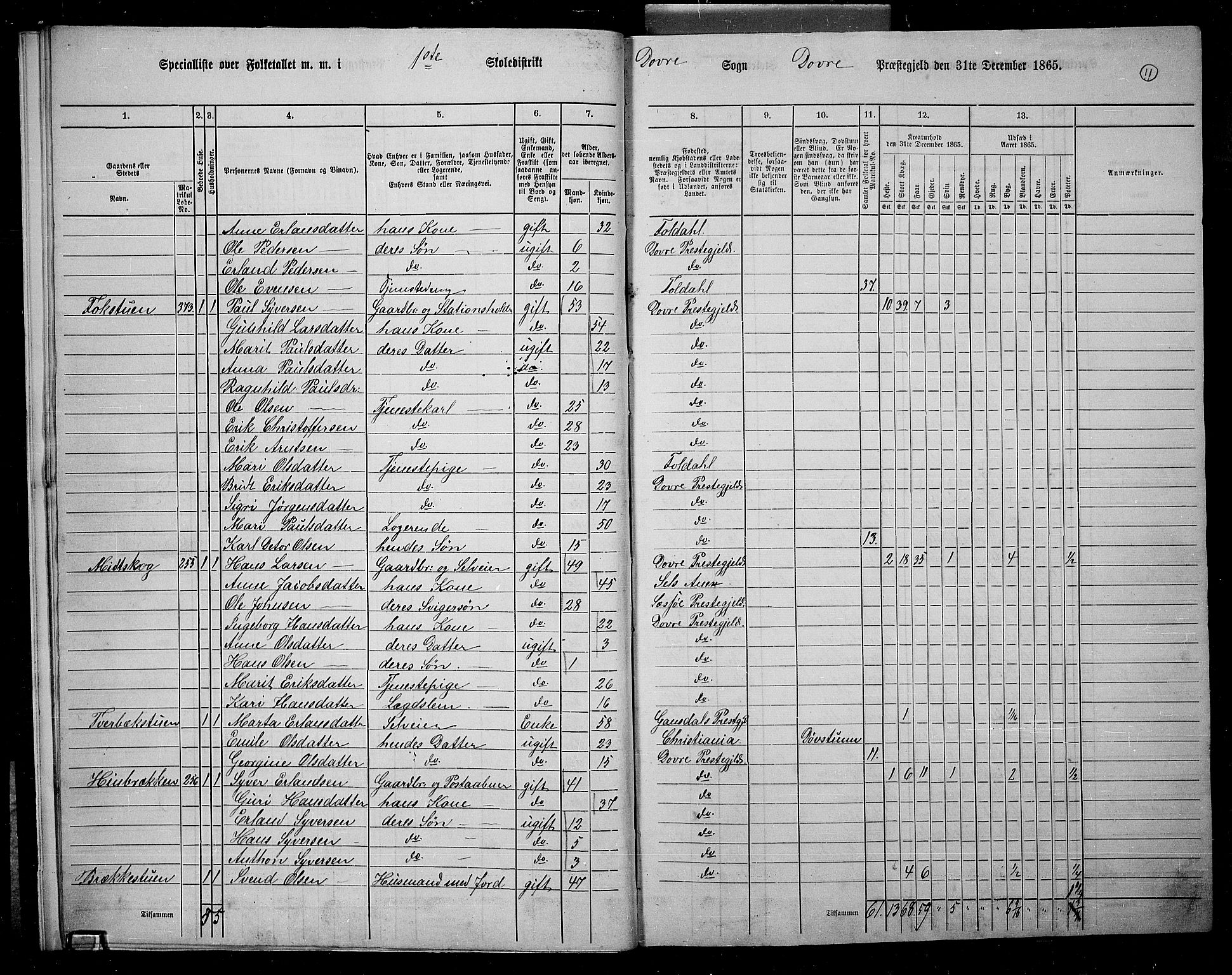 RA, 1865 census for Dovre, 1865, p. 12