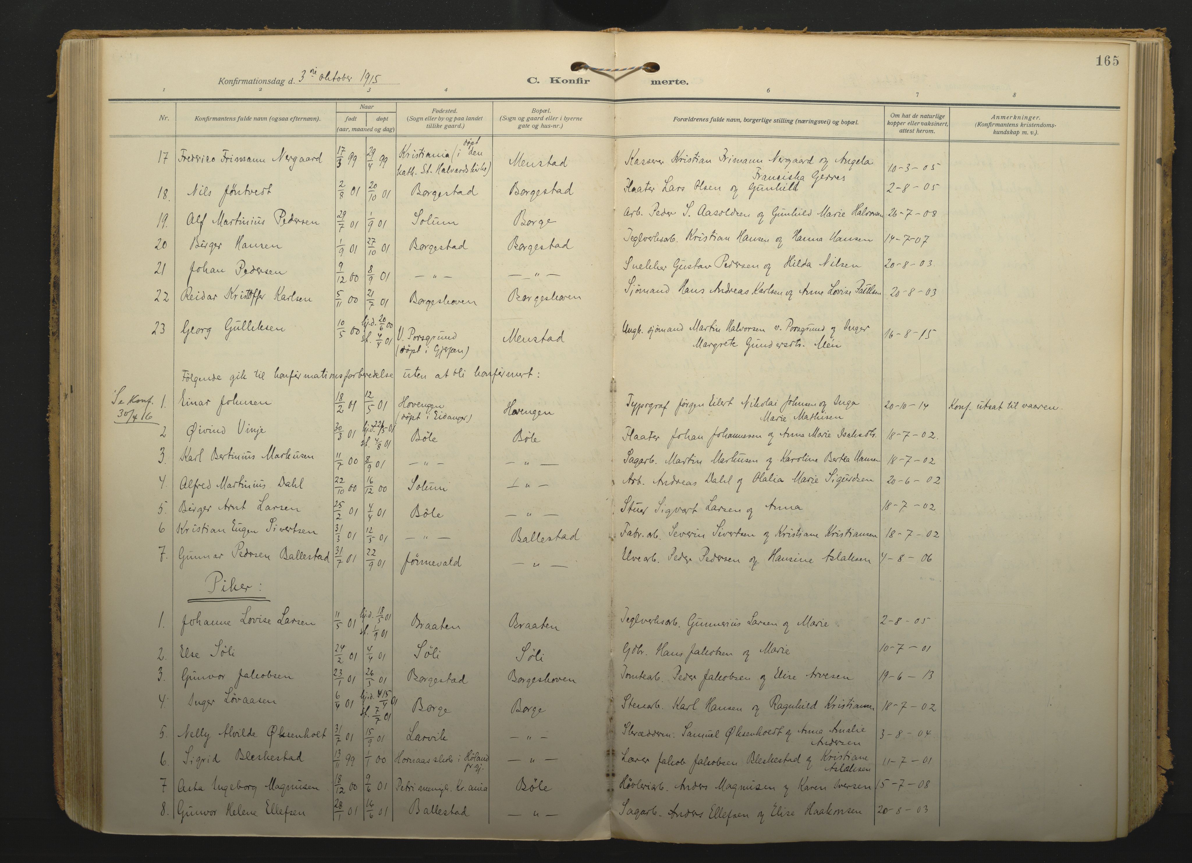 Gjerpen kirkebøker, SAKO/A-265/F/Fa/L0013: Parish register (official) no. I 13, 1914-1924, p. 165