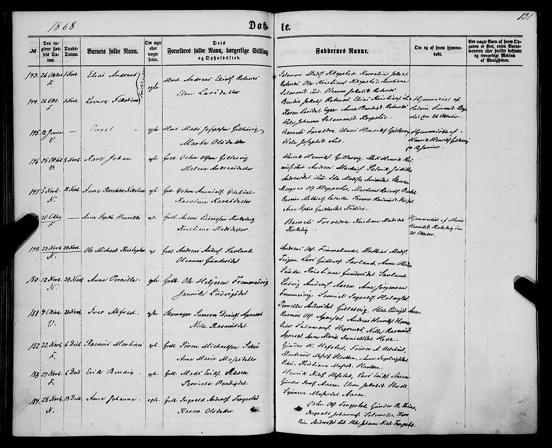 Førde sokneprestembete, AV/SAB-A-79901/H/Haa/Haaa/L0009: Parish register (official) no. A 9, 1861-1877, p. 131