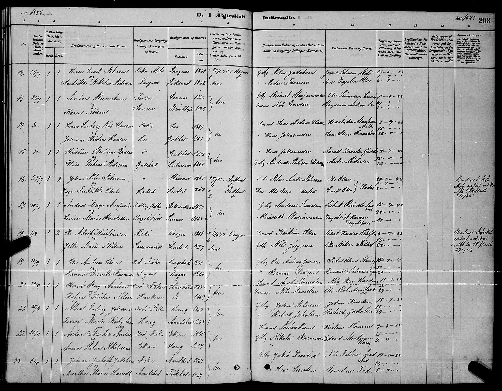 Ministerialprotokoller, klokkerbøker og fødselsregistre - Nordland, AV/SAT-A-1459/888/L1267: Parish register (copy) no. 888C05, 1878-1890, p. 293