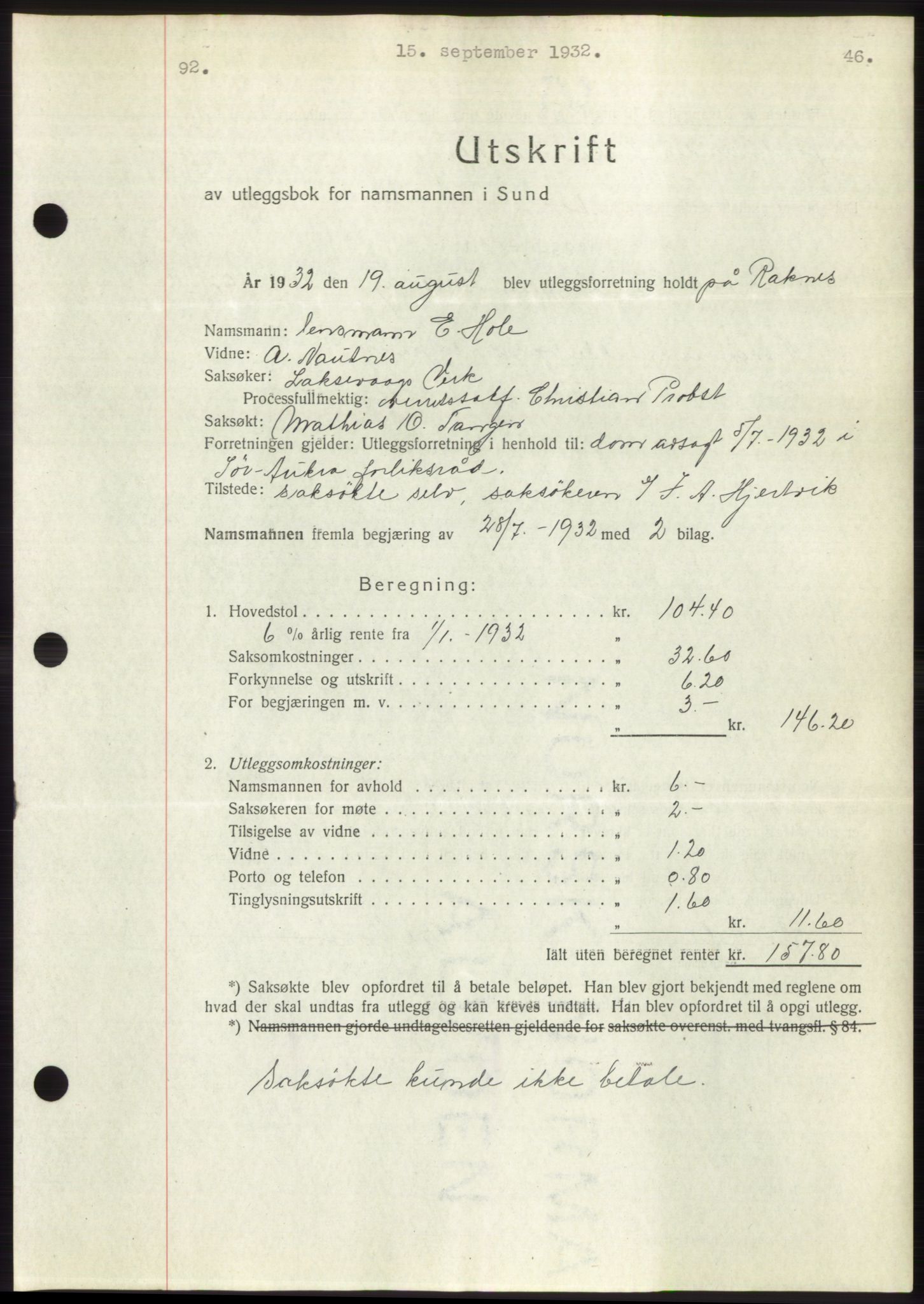 Romsdal sorenskriveri, AV/SAT-A-4149/1/2/2C/L0062: Mortgage book no. 56, 1932-1933, Deed date: 15.09.1932