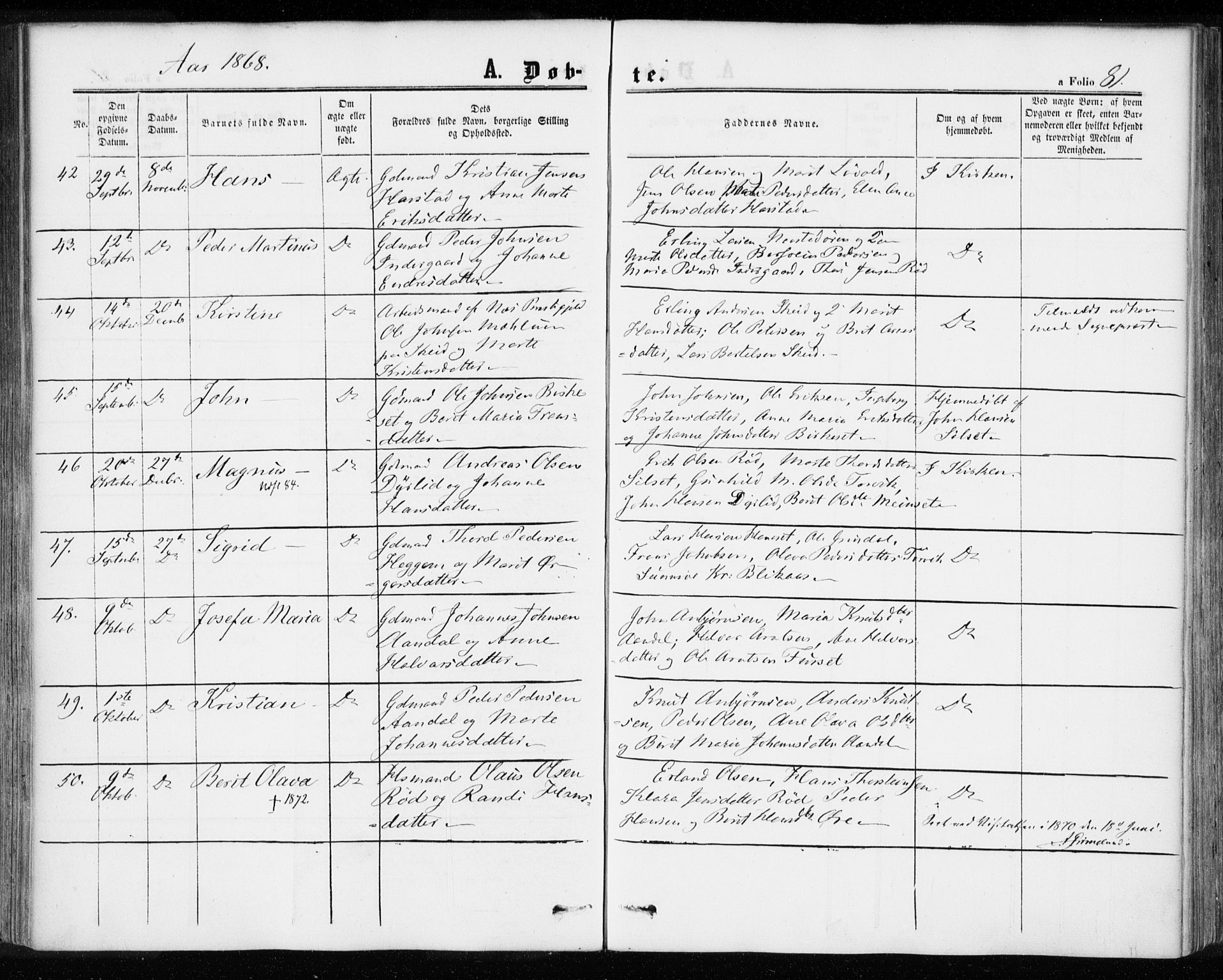 Ministerialprotokoller, klokkerbøker og fødselsregistre - Møre og Romsdal, AV/SAT-A-1454/584/L0965: Parish register (official) no. 584A05, 1857-1868, p. 81