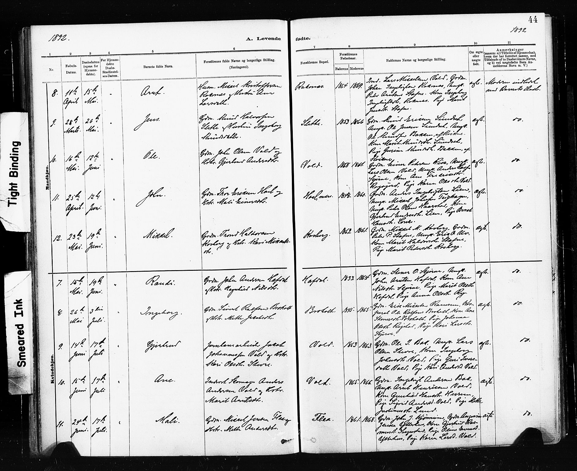 Ministerialprotokoller, klokkerbøker og fødselsregistre - Sør-Trøndelag, AV/SAT-A-1456/674/L0871: Parish register (official) no. 674A03, 1880-1896, p. 44