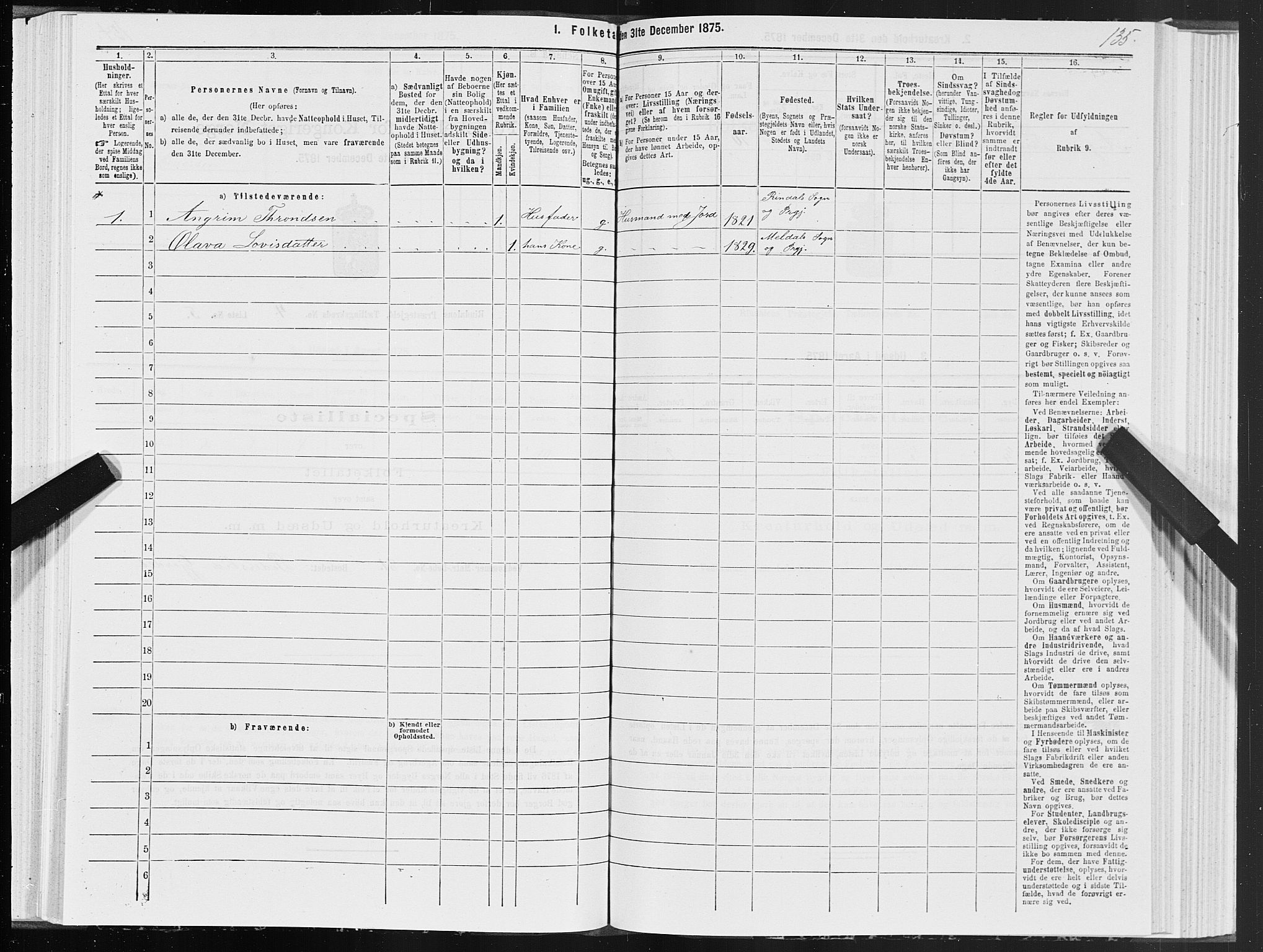 SAT, 1875 census for 1567P Rindal, 1875, p. 2135