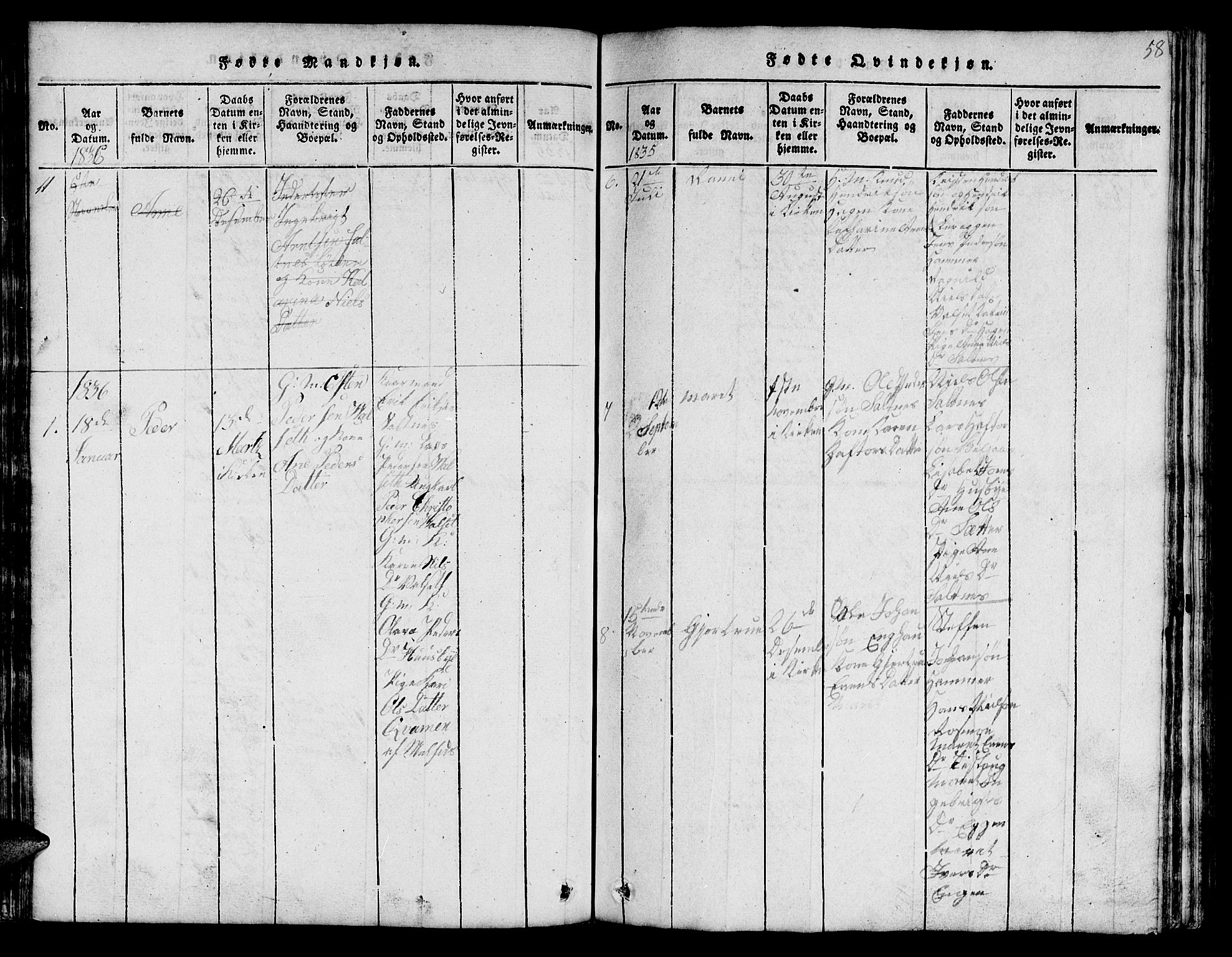 Ministerialprotokoller, klokkerbøker og fødselsregistre - Sør-Trøndelag, SAT/A-1456/666/L0788: Parish register (copy) no. 666C01, 1816-1847, p. 58