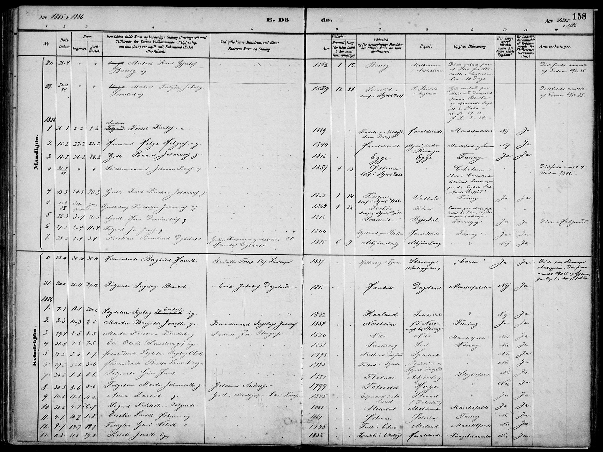 Skjold sokneprestkontor, SAST/A-101847/H/Ha/Haa/L0010: Parish register (official) no. A 10, 1882-1897, p. 158