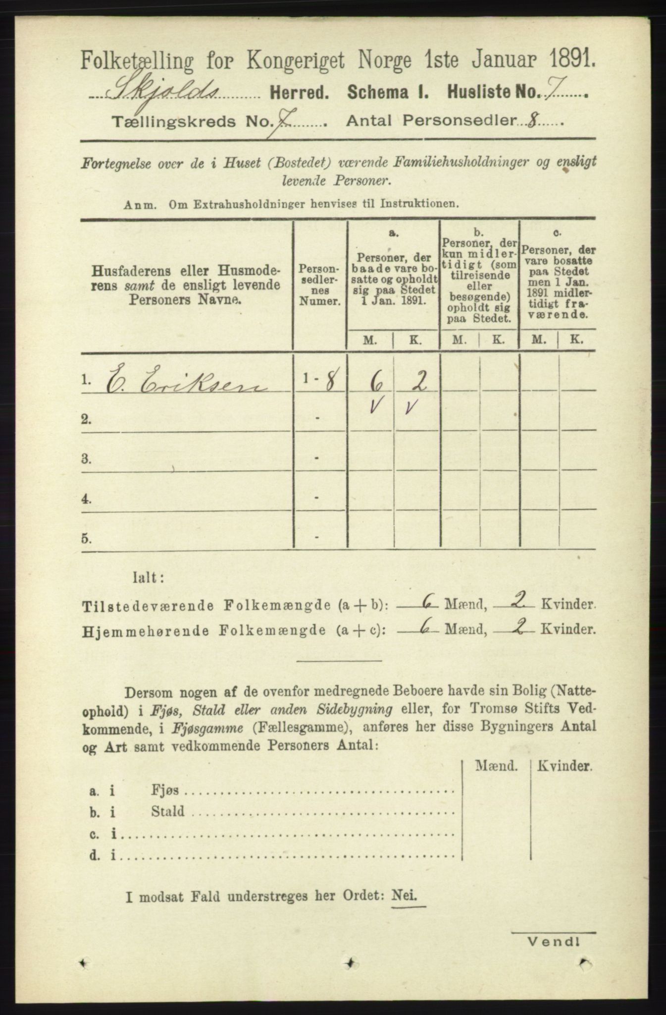 RA, 1891 census for 1154 Skjold, 1891, p. 1310