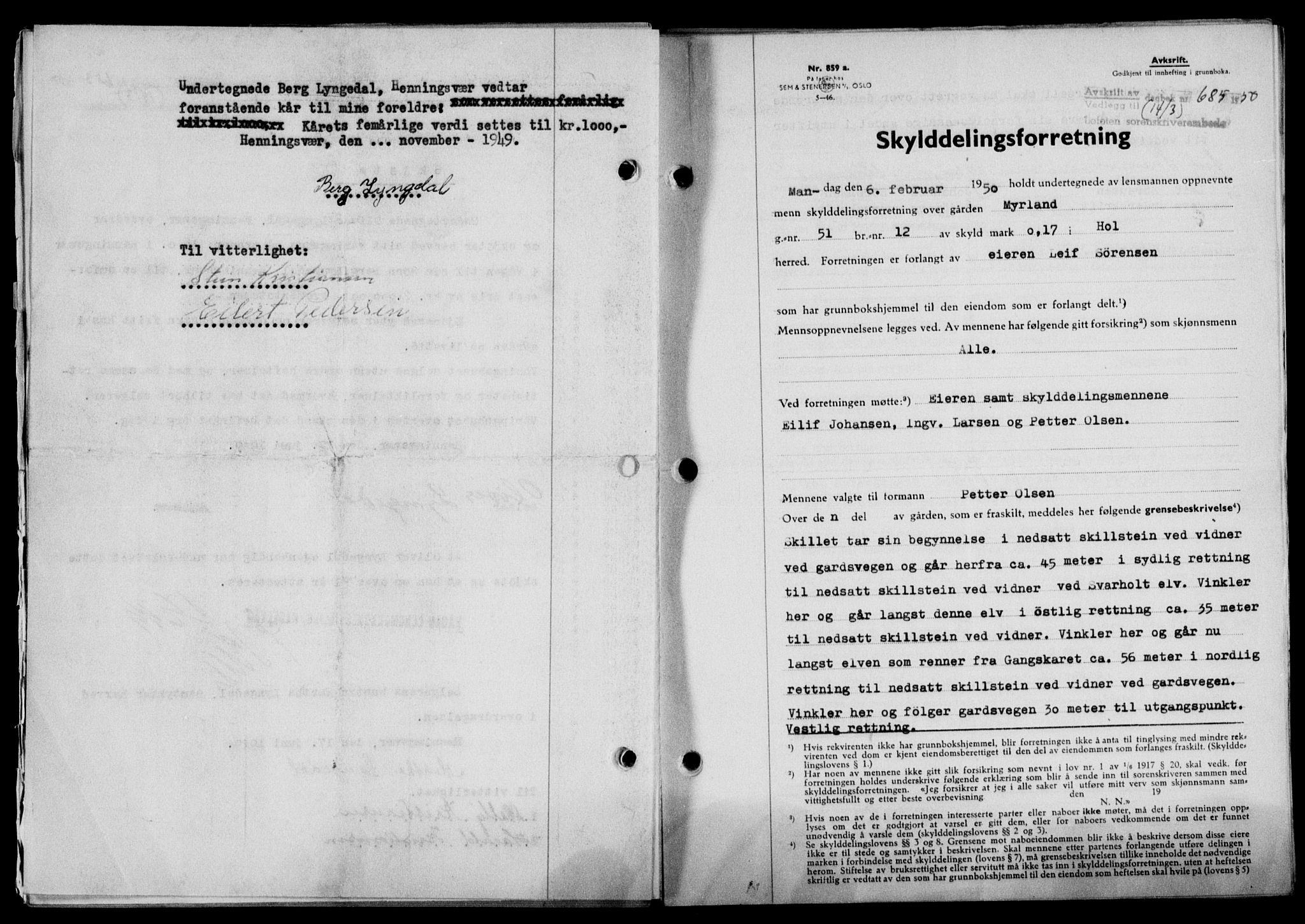 Lofoten sorenskriveri, SAT/A-0017/1/2/2C/L0023a: Mortgage book no. 23a, 1950-1950, Diary no: : 685/1950