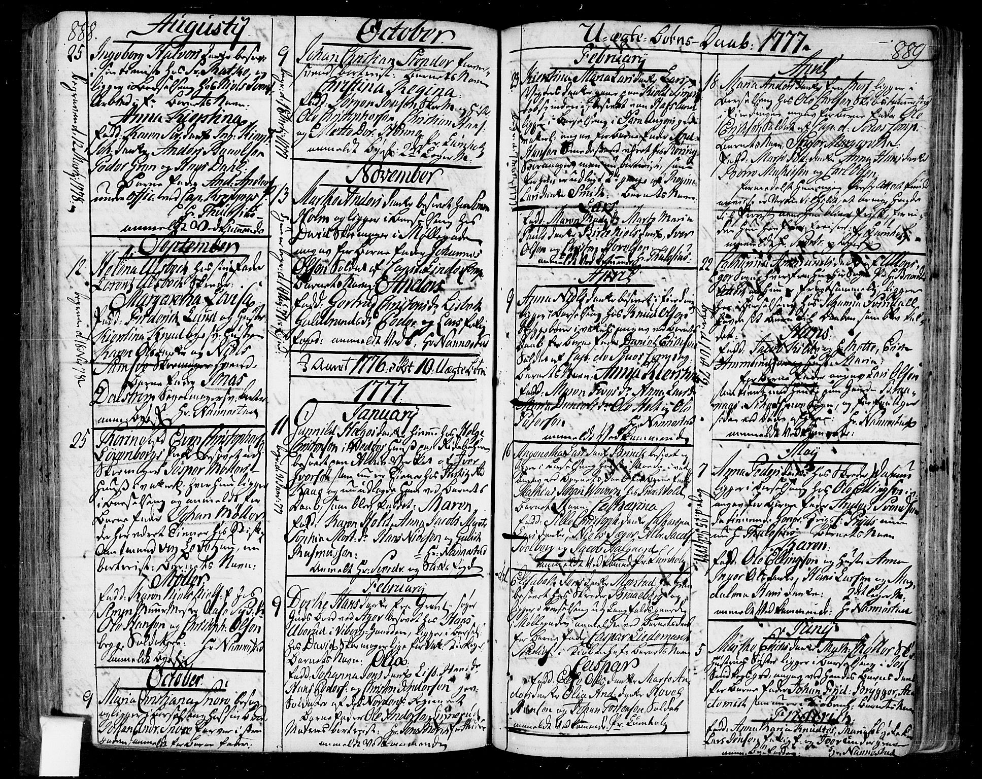Oslo domkirke Kirkebøker, SAO/A-10752/F/Fa/L0004: Parish register (official) no. 4, 1743-1786, p. 888-889