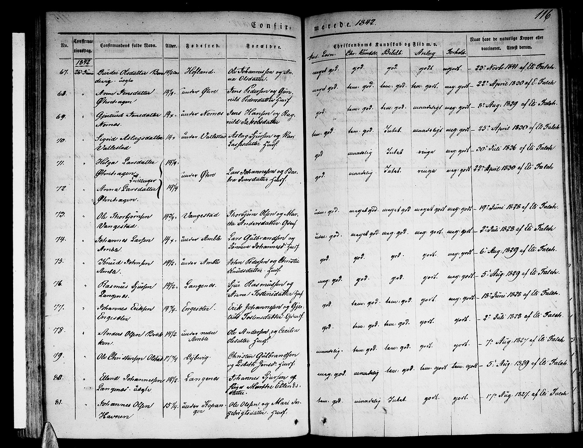 Sogndal sokneprestembete, SAB/A-81301/H/Haa/Haaa/L0011: Parish register (official) no. A 11, 1839-1847, p. 116