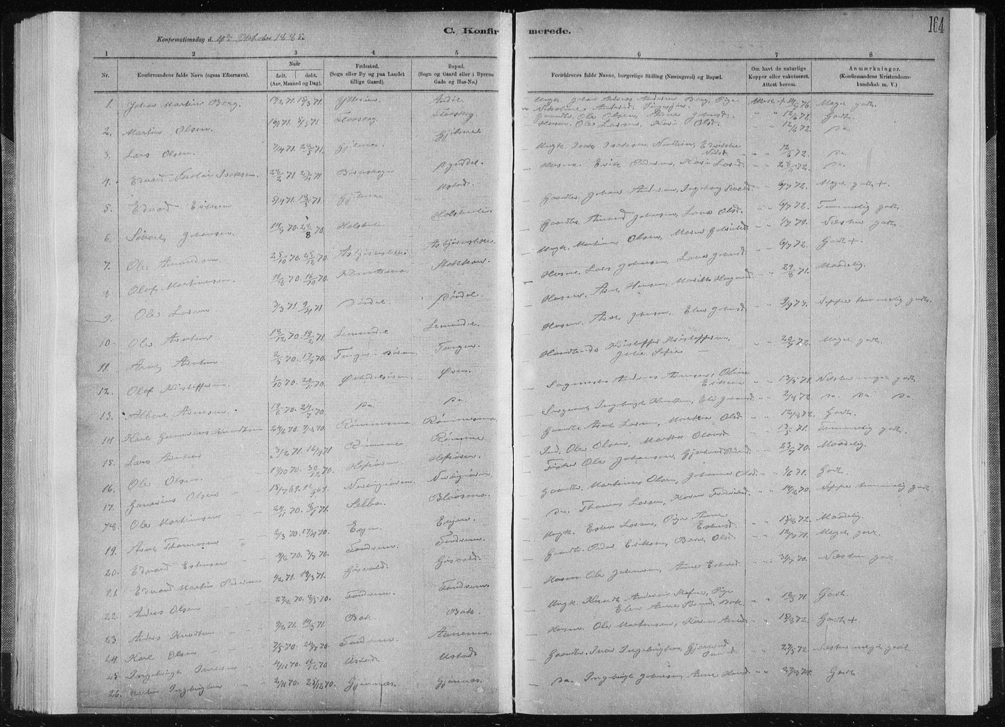 Ministerialprotokoller, klokkerbøker og fødselsregistre - Sør-Trøndelag, SAT/A-1456/668/L0818: Parish register (copy) no. 668C07, 1885-1898, p. 164
