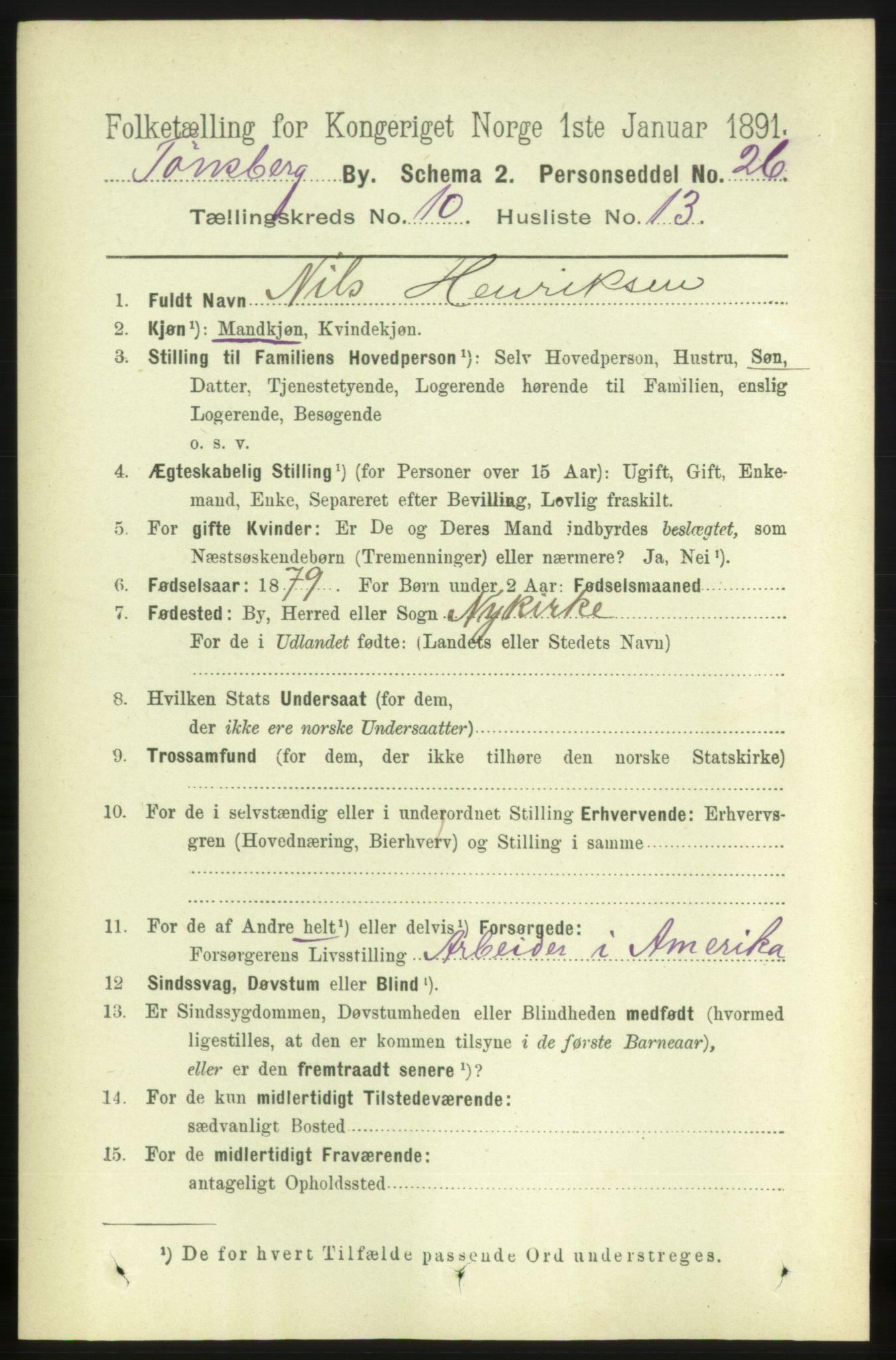 RA, 1891 census for 0705 Tønsberg, 1891, p. 3786