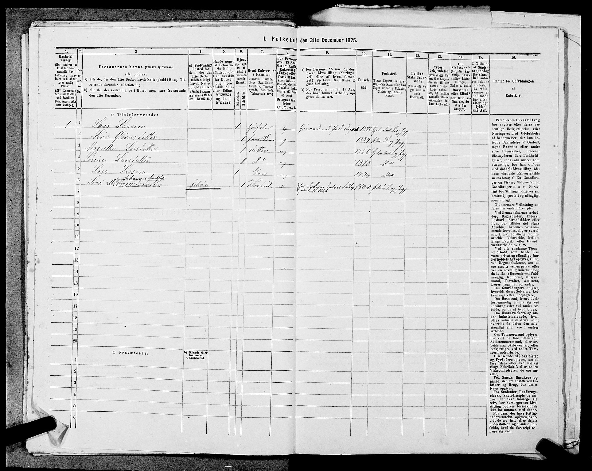 SAST, 1875 census for 1133P Hjelmeland, 1875, p. 307