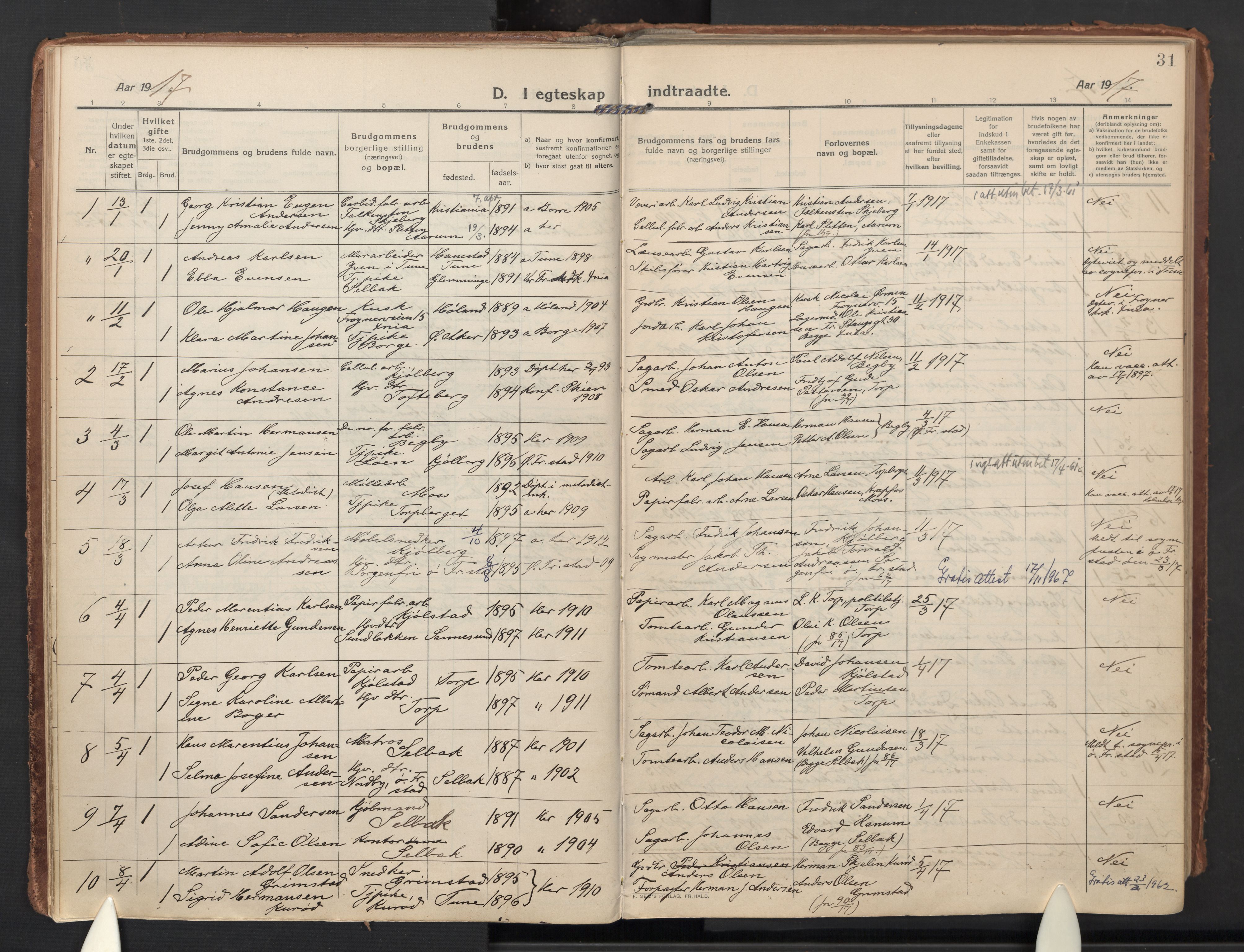 Borge prestekontor Kirkebøker, AV/SAO-A-10903/F/Fa/L0012: Parish register (official) no. I 12, 1912-1955, p. 31