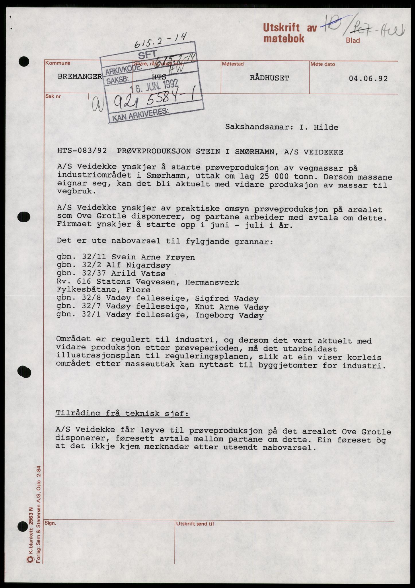 Statens forurensningstilsyn, hovedkontoret, AV/RA-S-4136/1/D/Da/L1368: Kommunalt avløpsvann, slam og avfall, vannforsyning, analyse, akvakultur og produktkontroll, 1983-1993, p. 125