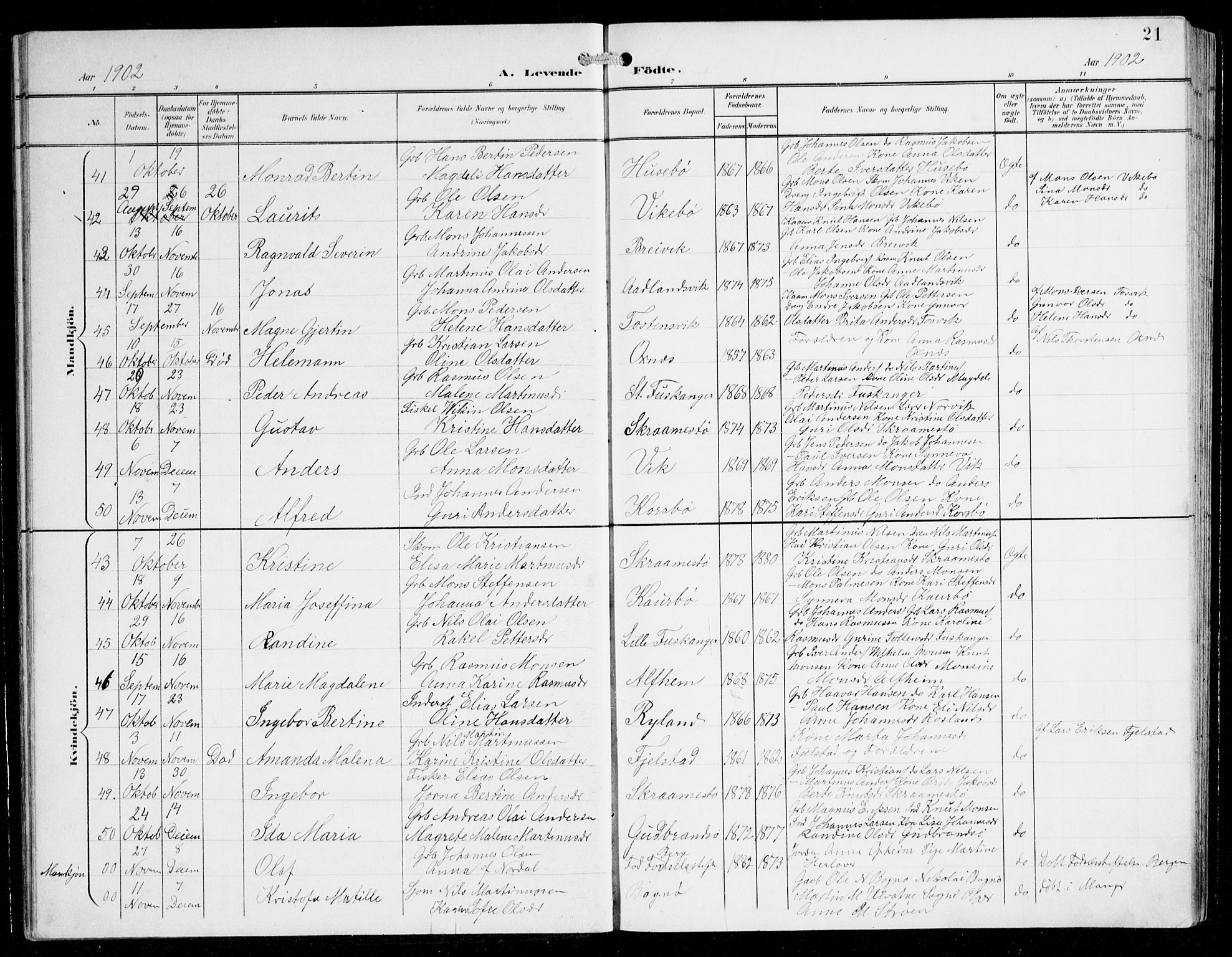 Herdla Sokneprestembete, AV/SAB-A-75701/H/Hab: Parish register (copy) no. C 1, 1900-1913, p. 21