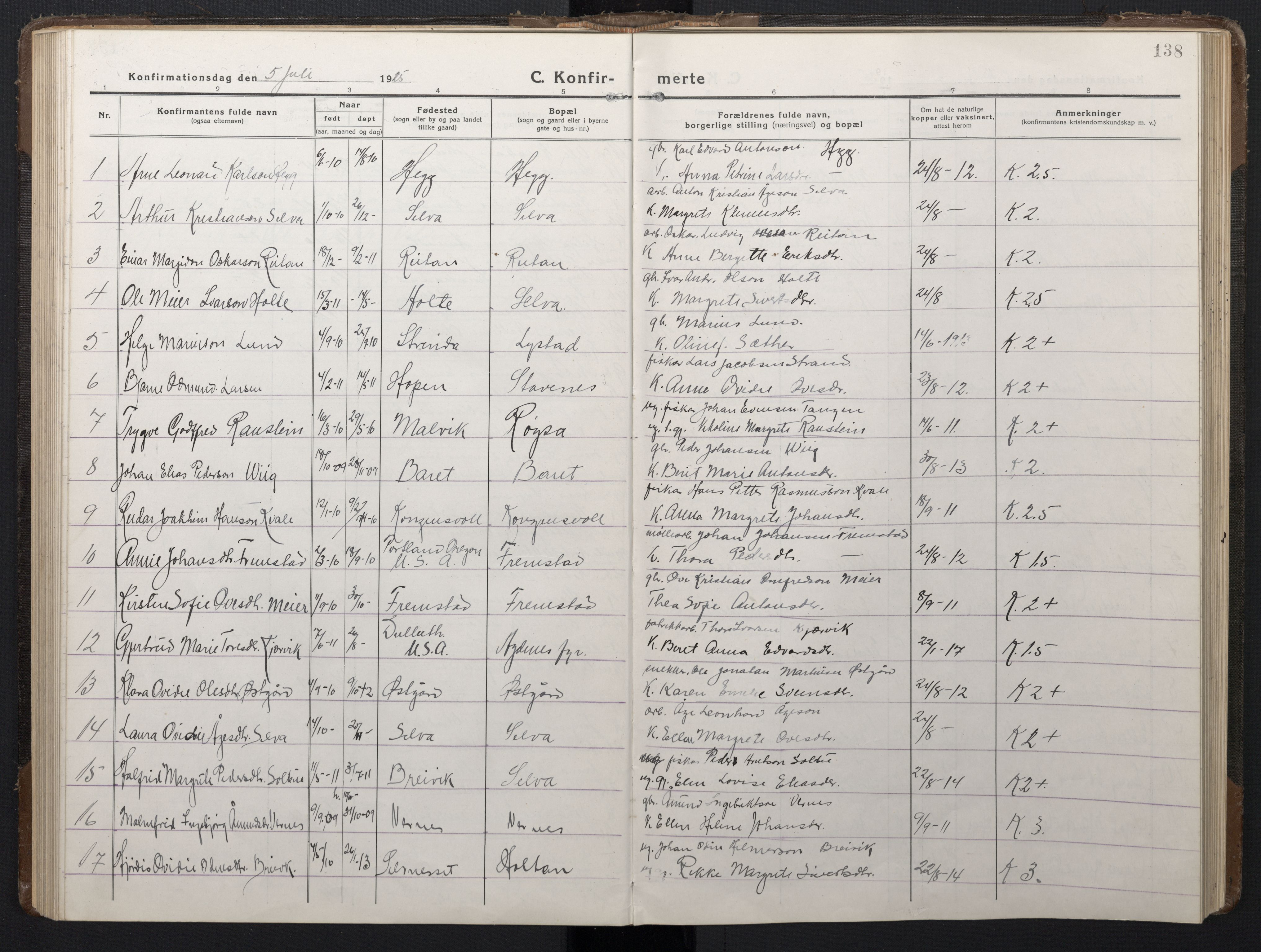 Ministerialprotokoller, klokkerbøker og fødselsregistre - Sør-Trøndelag, SAT/A-1456/662/L0758: Parish register (copy) no. 662C03, 1918-1948, p. 138