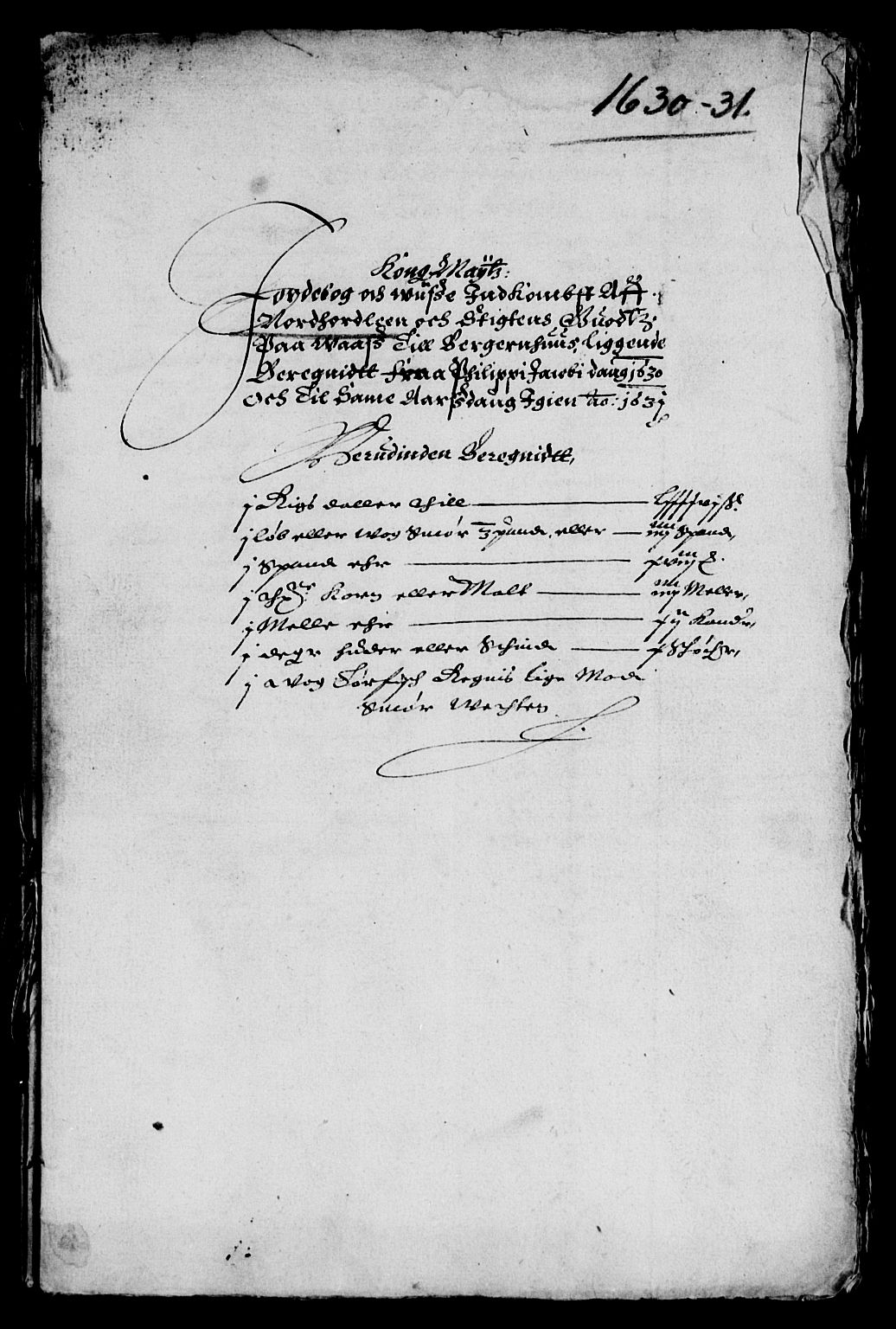 Rentekammeret inntil 1814, Reviderte regnskaper, Lensregnskaper, AV/RA-EA-5023/R/Rb/Rbt/L0055: Bergenhus len, 1630-1631