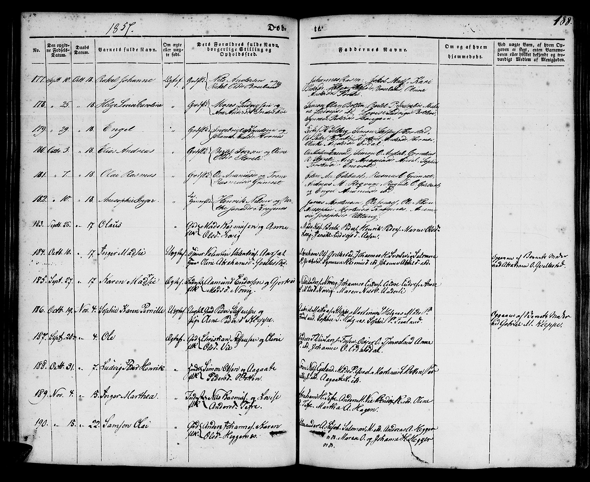 Førde sokneprestembete, AV/SAB-A-79901/H/Haa/Haaa/L0007: Parish register (official) no. A 7, 1843-1860, p. 188