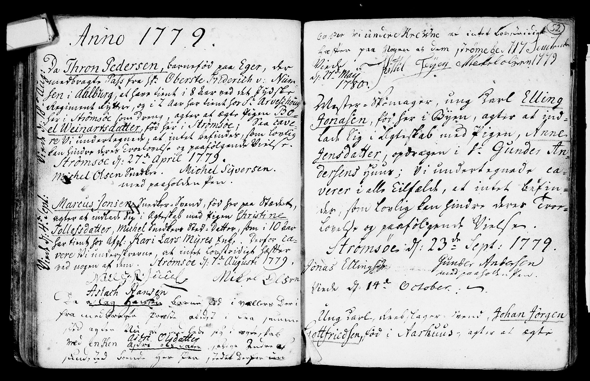 Strømsø kirkebøker, SAKO/A-246/H/Hb/L0001: Best man's statements no. 1, 1752-1815, p. 52